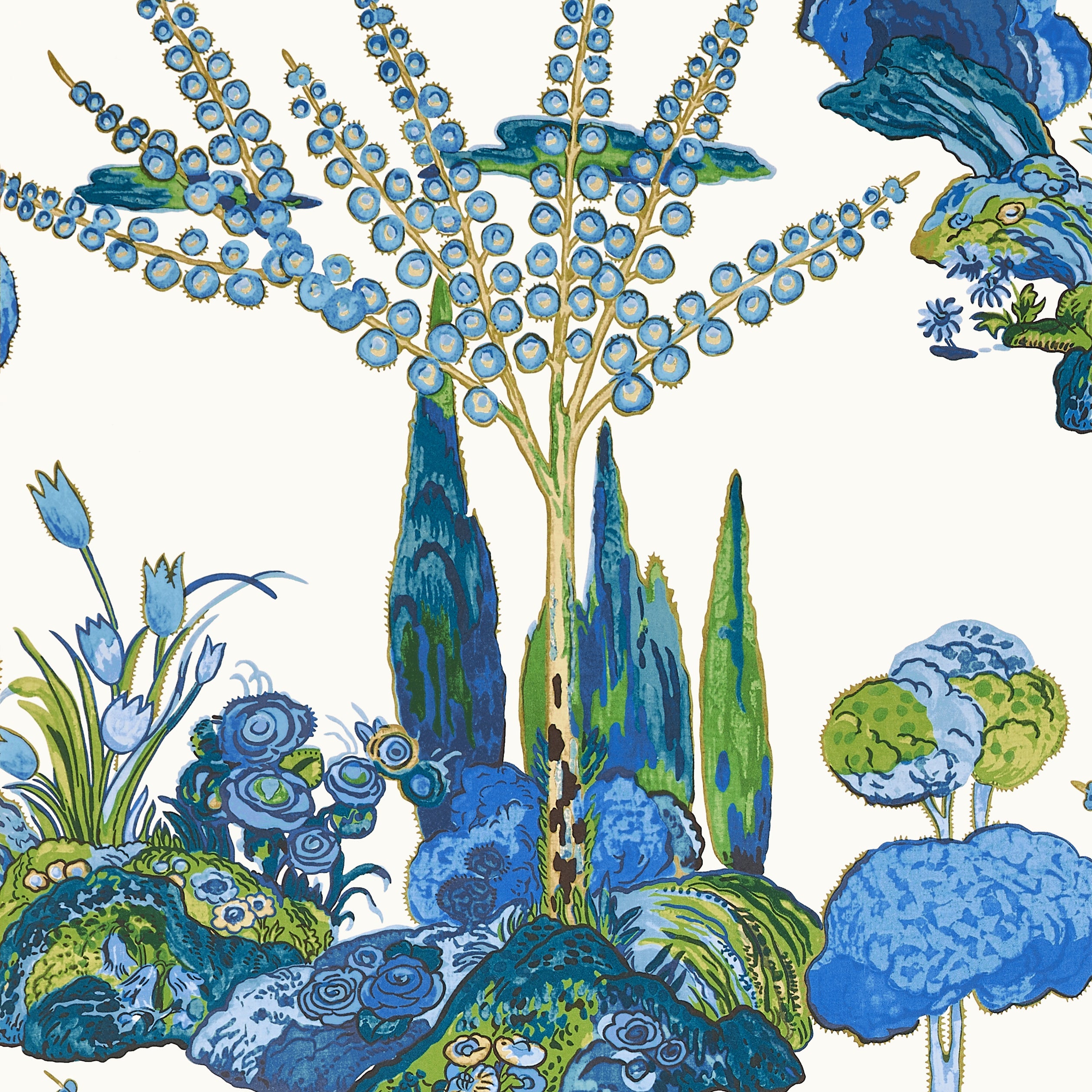 Orleans wallpaper in blue and green color - pattern number T45028 - by Thibaut in the Wanderlust collection