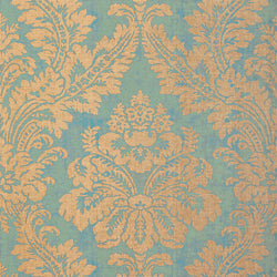 Argentina Damask wallpaper in metallic gold on blue color - pattern number T6870 - by Thibaut in the Texture Resource Volume 3 collection