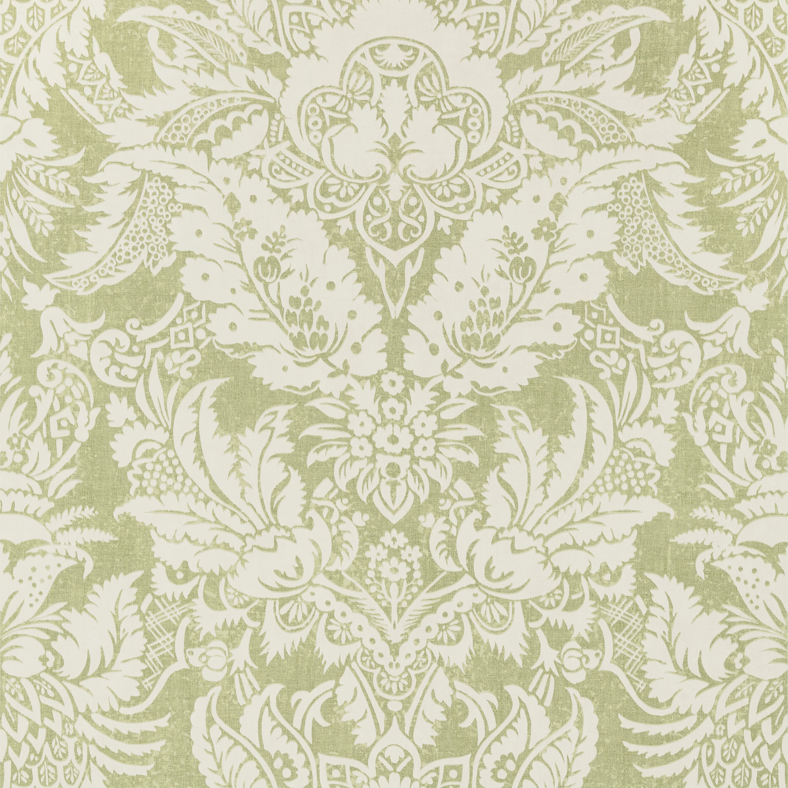 Chardonnet Damask fabric in spring green color - pattern number T72587 - by Thibaut in the Chestnut Hill collection