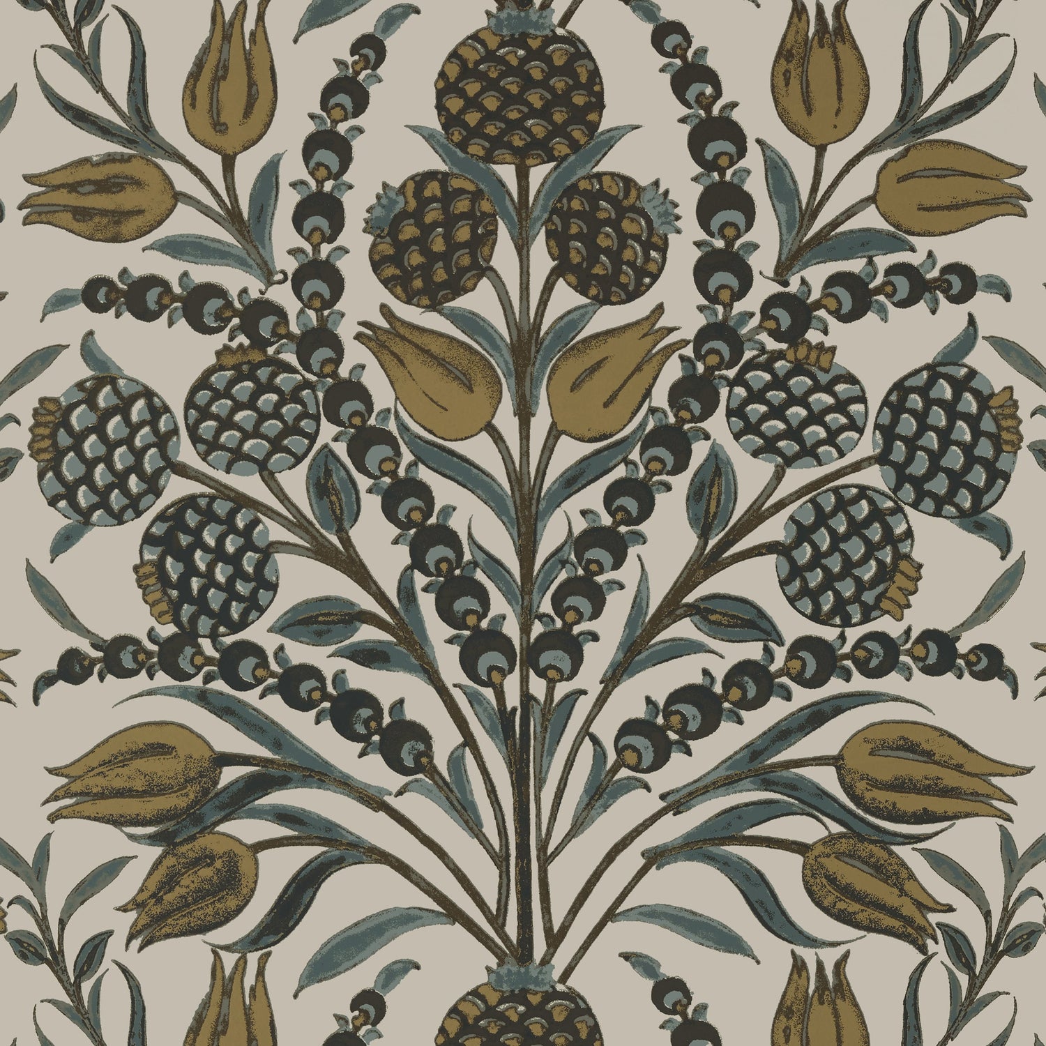 Corneila fabric in grey and gold color - pattern number T72604 - by Thibaut in the Chestnut Hill collection