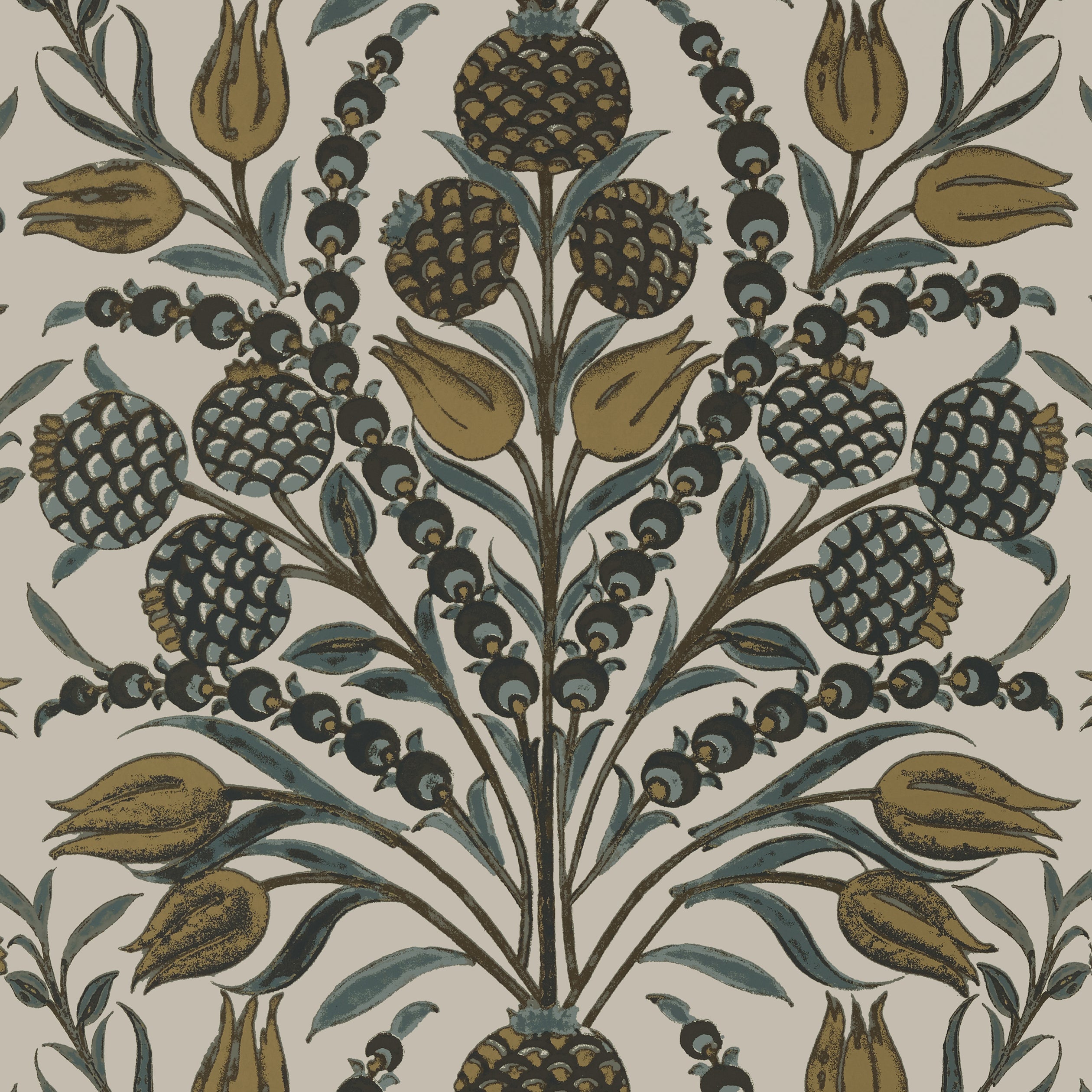 Corneila fabric in grey and gold color - pattern number T72604 - by Thibaut in the Chestnut Hill collection