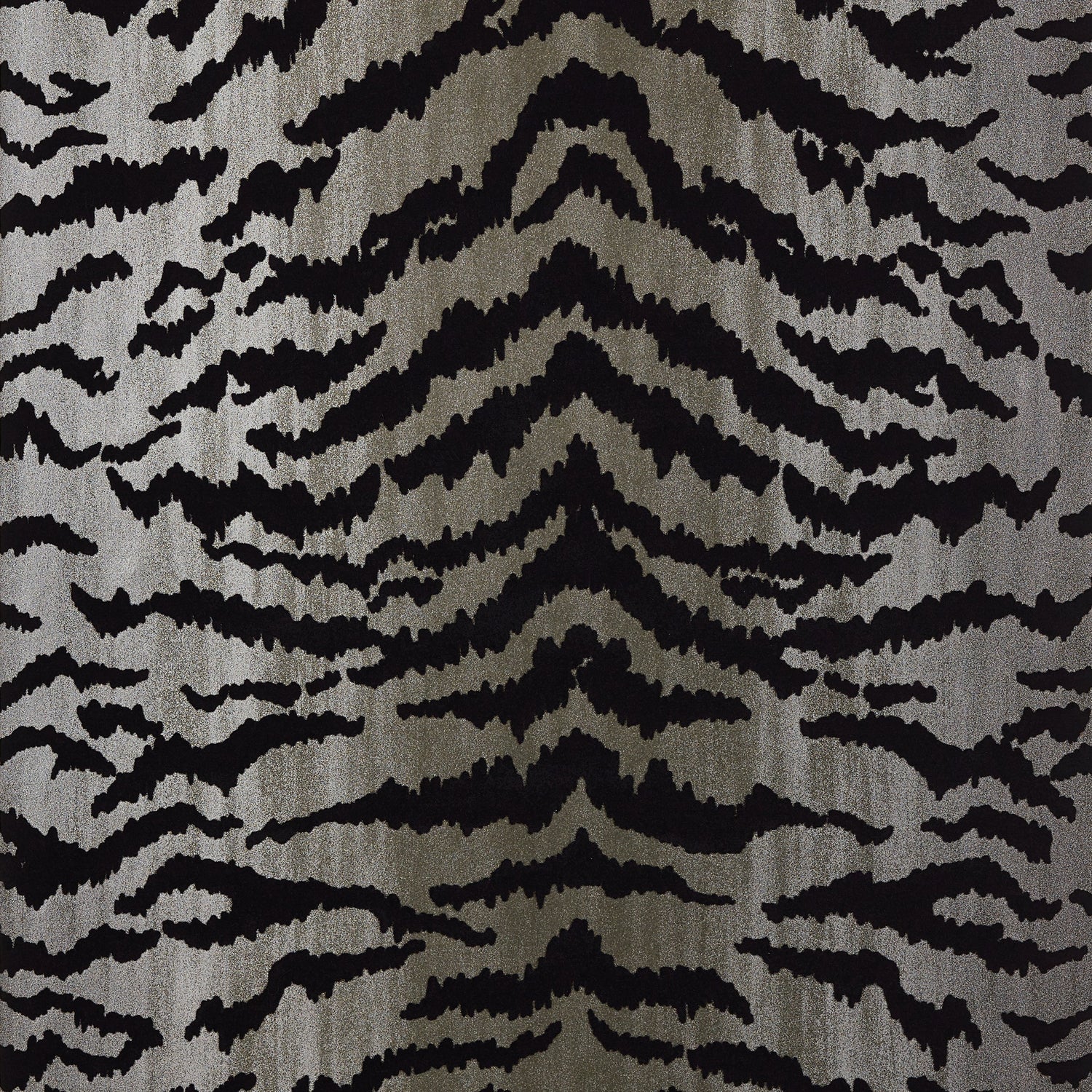 Tiger Flock wallpaper in black on metallic silver color - pattern number T83065 - by Thibaut in the Natural Resource Volume 2 collection