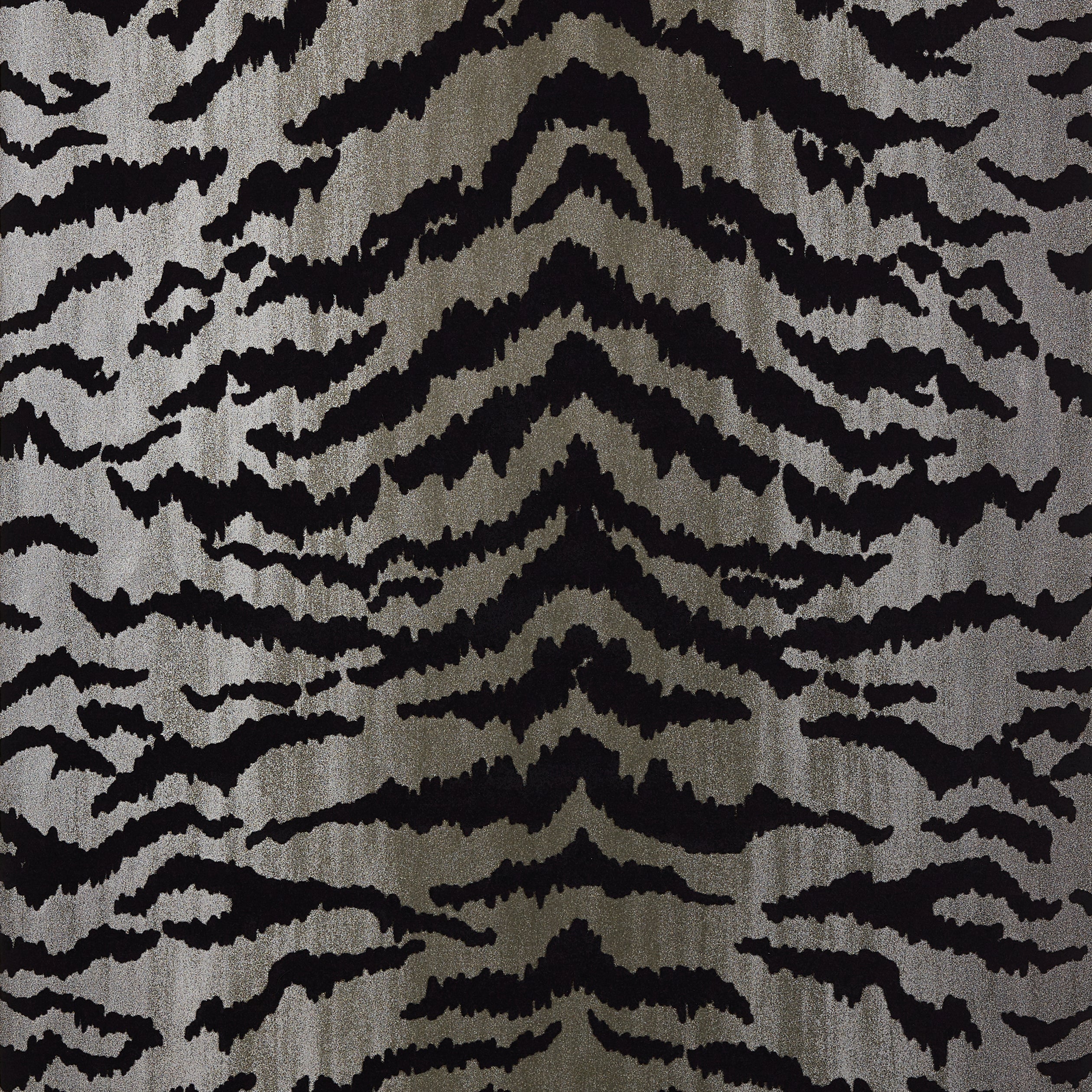 Tiger Flock wallpaper in black on metallic silver color - pattern number T83065 - by Thibaut in the Natural Resource Volume 2 collection
