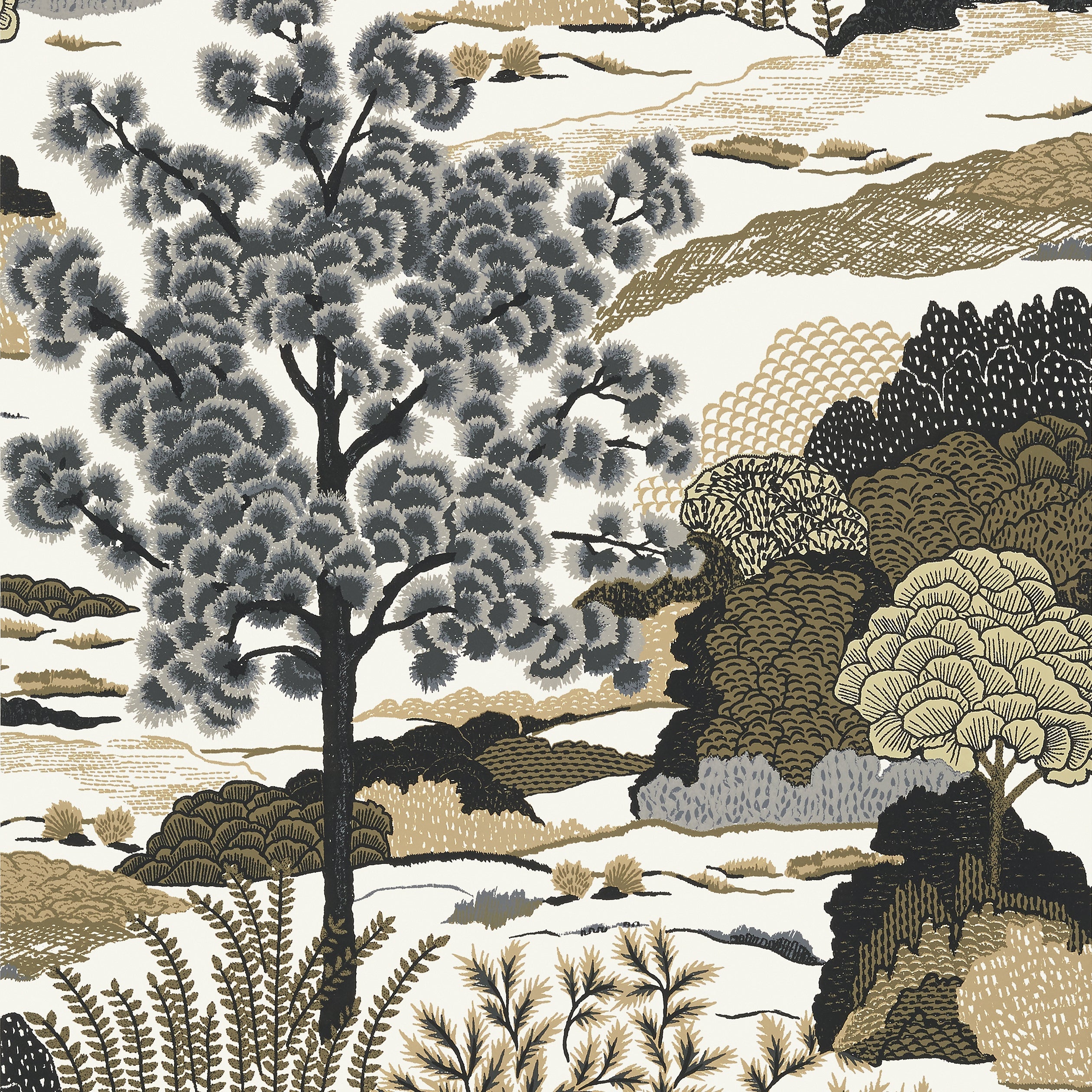 Daintree wallpaper in grey color - pattern number T85041 - by Thibaut in the Greenwood collection