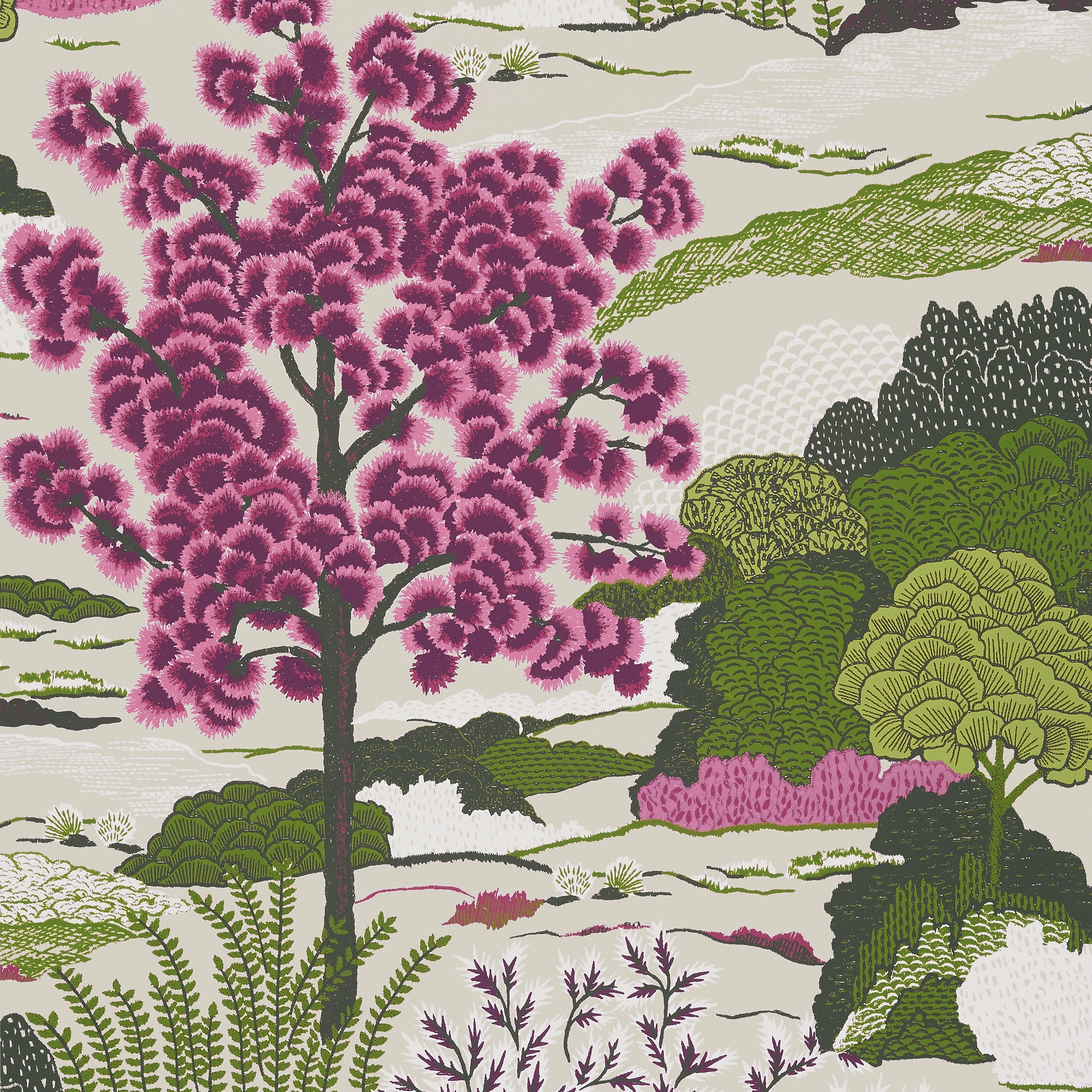Daintree wallpaper in fuchsia color - pattern number T85042 - by Thibaut in the Greenwood collection