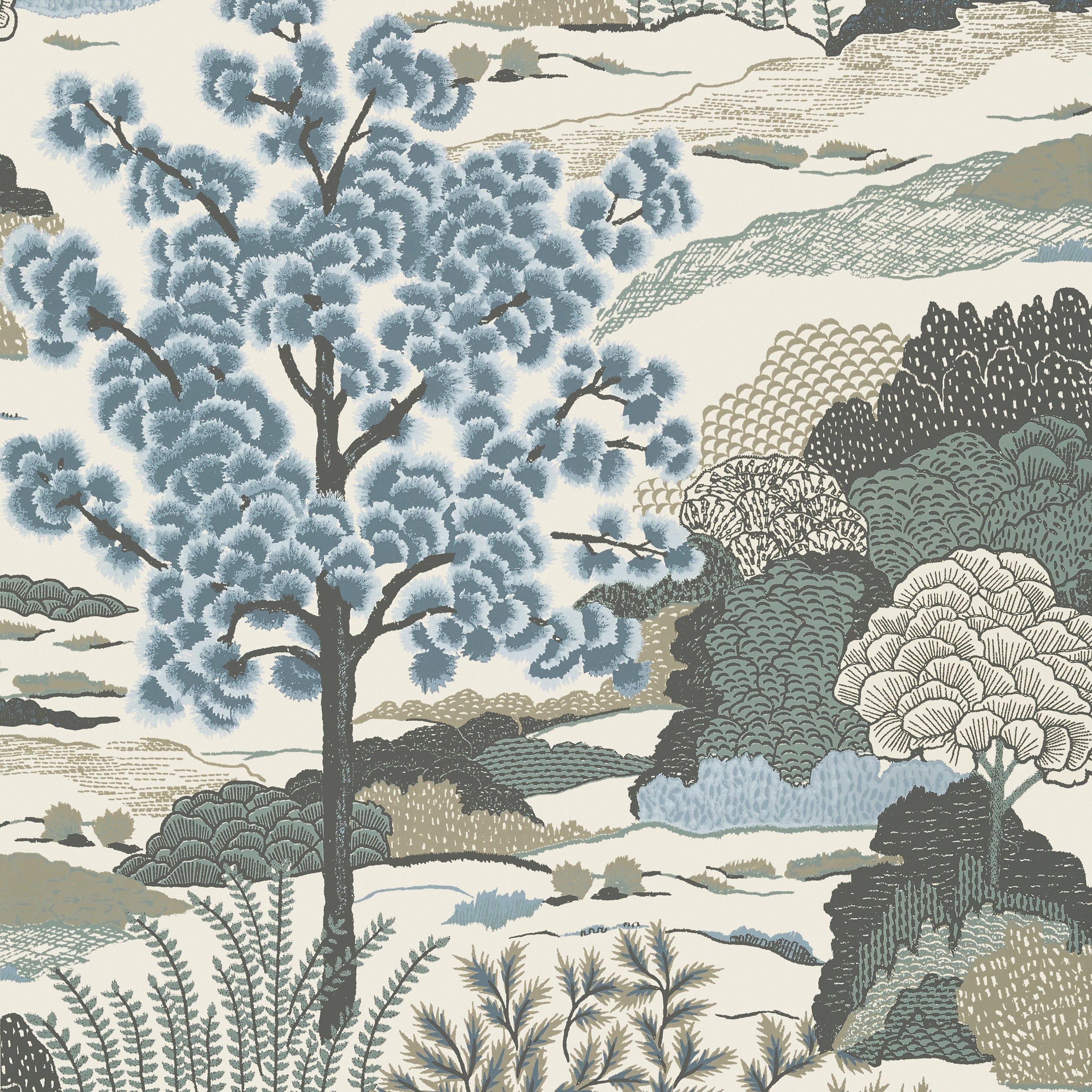 Daintree wallpaper in aqua color - pattern number T85043 - by Thibaut in the Greenwood collection