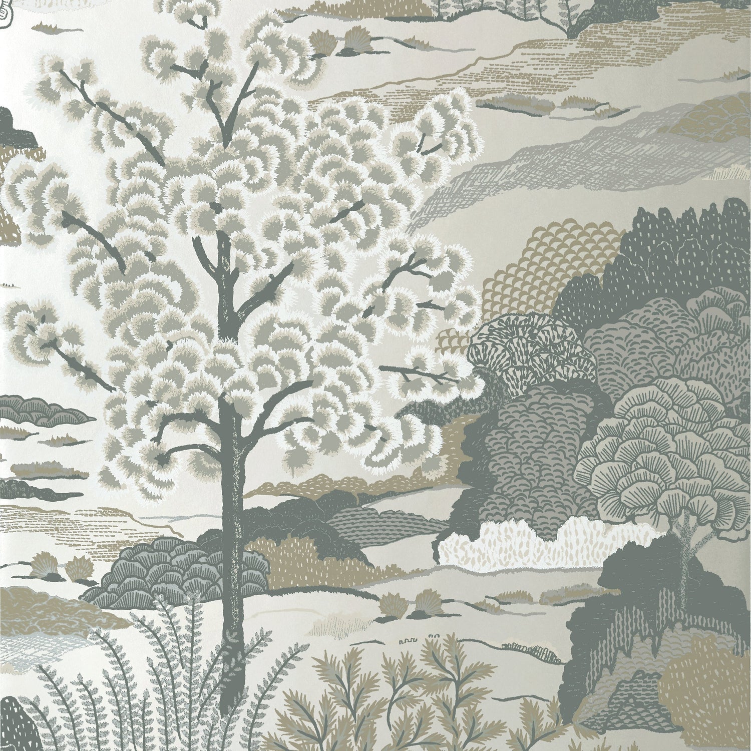 Daintree wallpaper in pearl color - pattern number T85045 - by Thibaut in the Greenwood collection