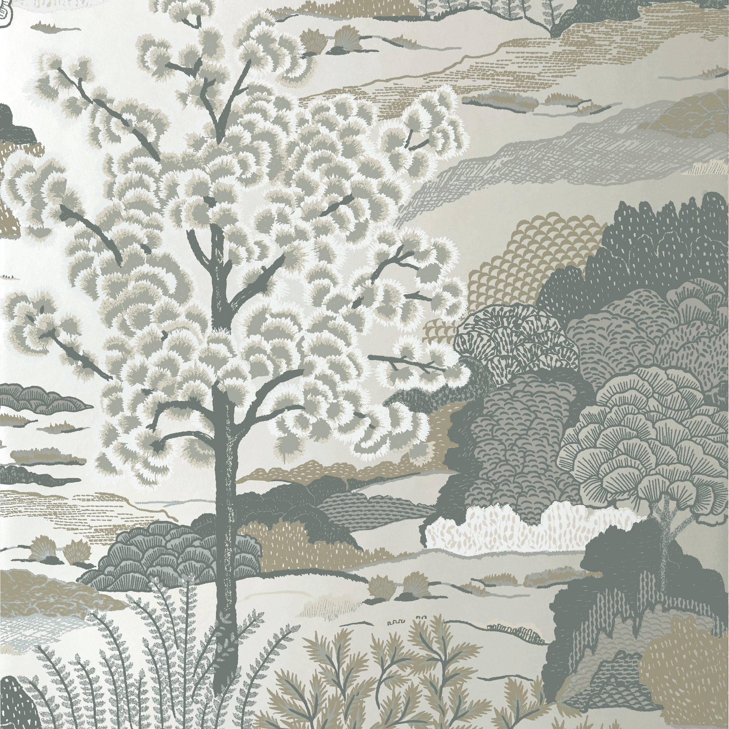 Daintree wallpaper in pearl color - pattern number T85045 - by Thibaut in the Greenwood collection