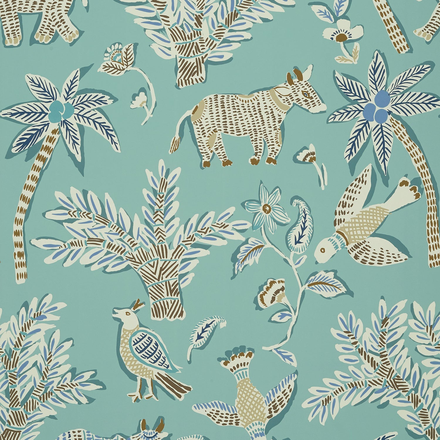 Goa wallpaper in teal color - pattern number T88723 - by Thibaut in the Trade Routes collection