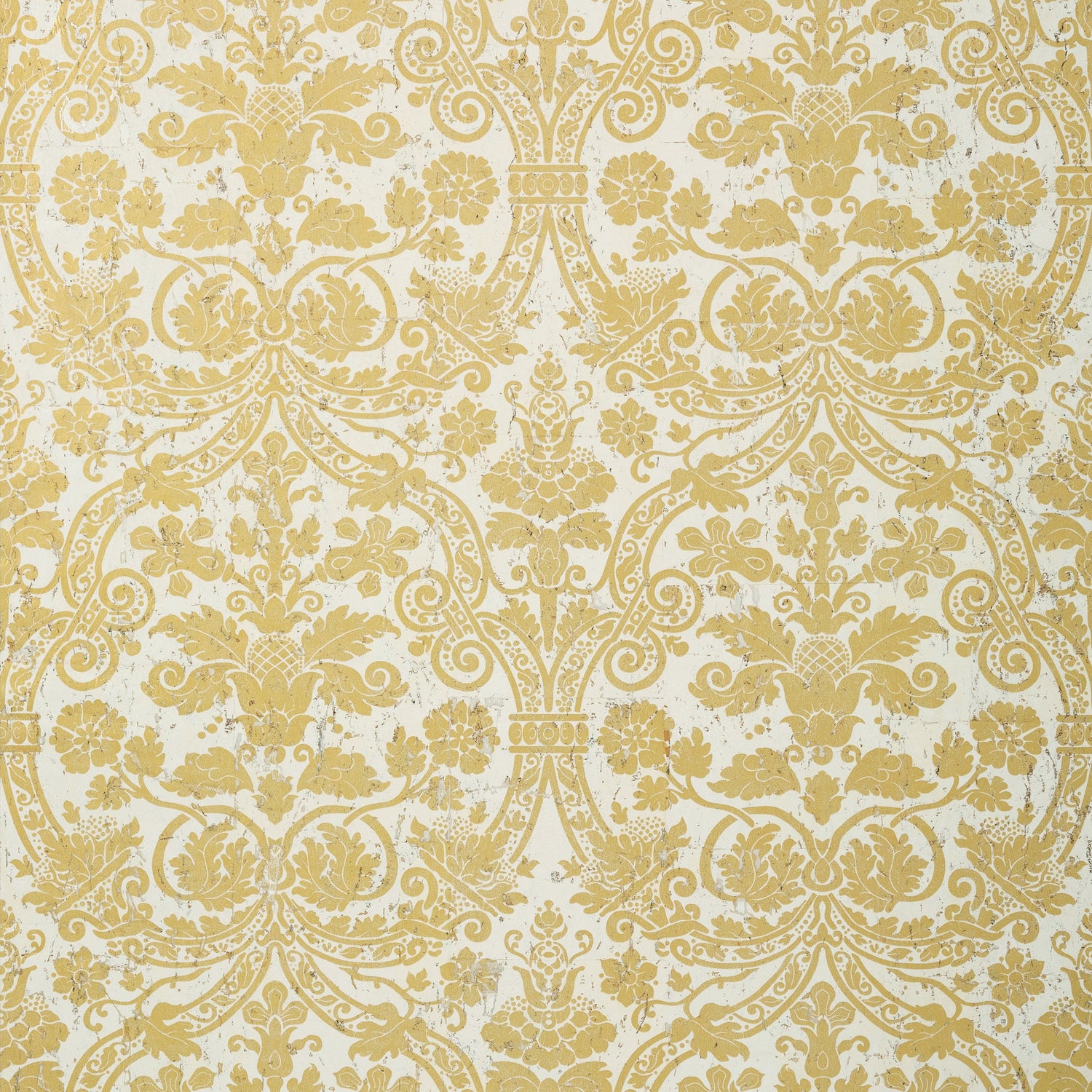 Curtis Damask fabric in metallic gold on white color - pattern number T89116 - by Thibaut in the Damask Resource Volume 4 collection
