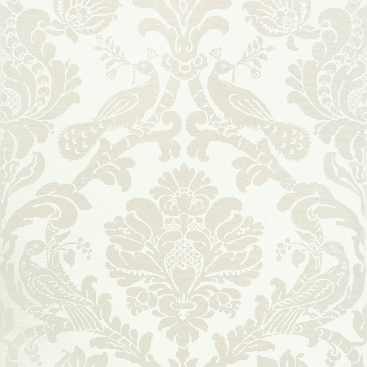 Passaro Damask fabric in pearl on white color - pattern number T89134 - by Thibaut in the Damask Resource Volume 4 collection