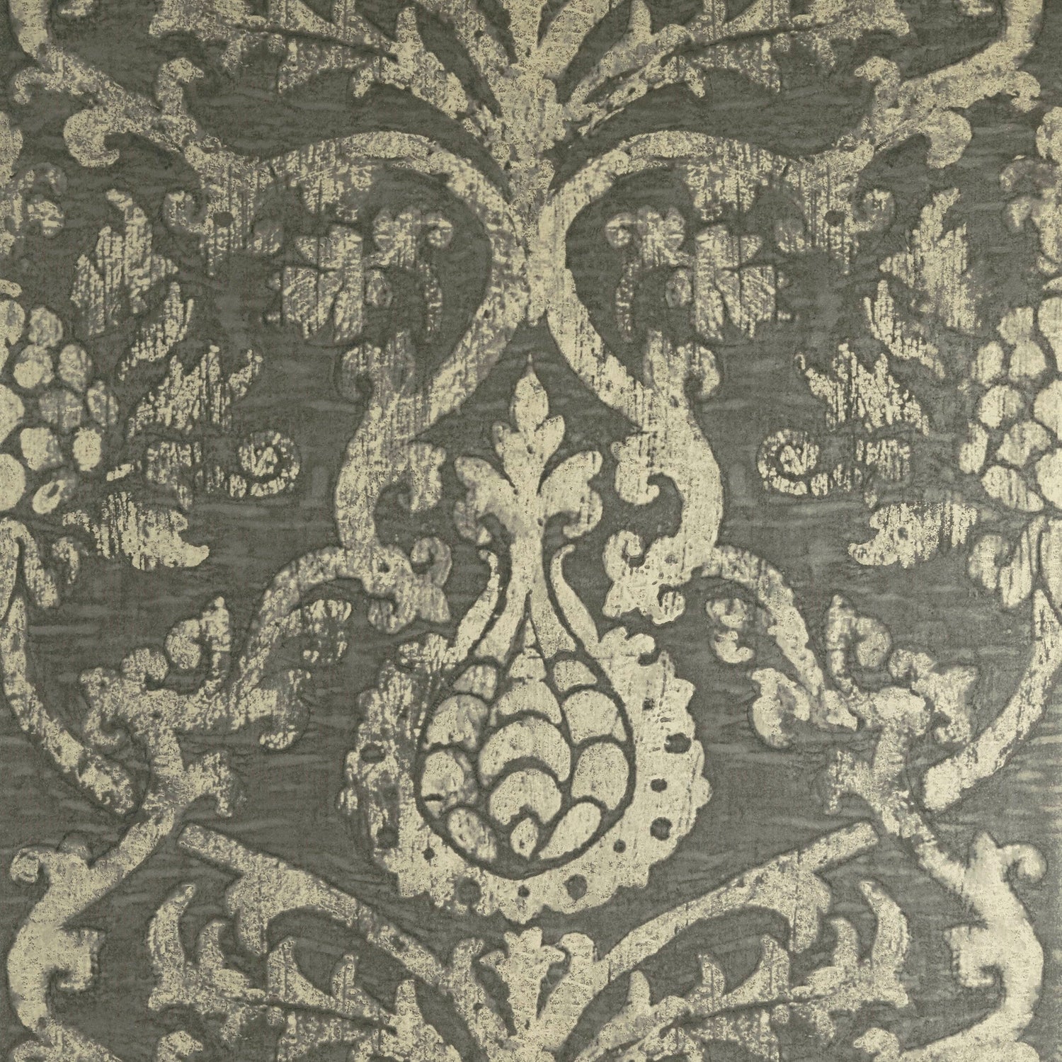 Pravata Damask fabric in smoke on foil color - pattern number T89177 - by Thibaut in the Damask Resource Volume 4 collection