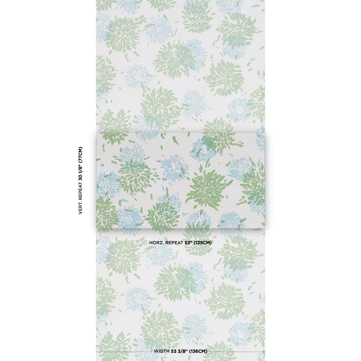 Chrysanthemum By Tillett Wallpaper in green and sky color - pattern number TL800000 - by Schumacher in the Tillett collection