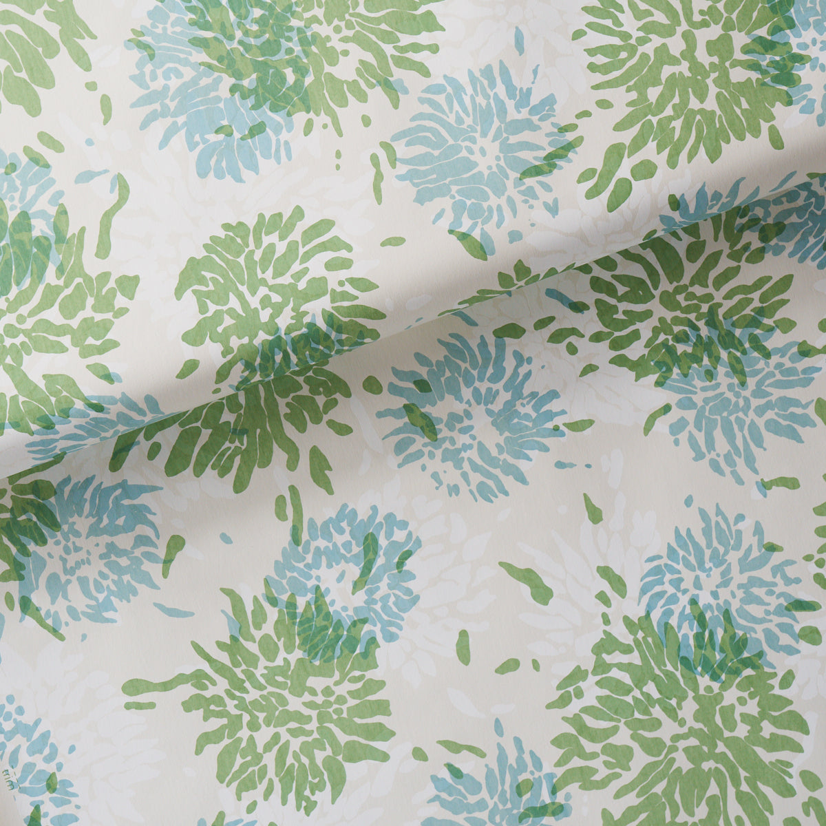 Chrysanthemum By Tillett Wallpaper in green and sky color - pattern number TL800000 - by Schumacher in the Tillett collection