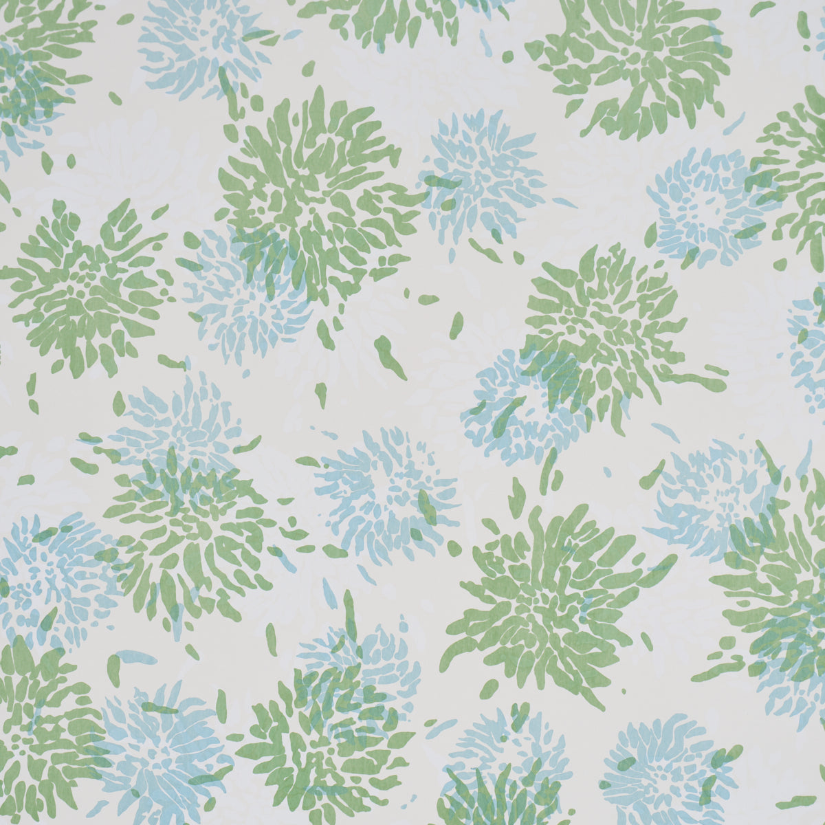Chrysanthemum By Tillett Wallpaper in green and sky color - pattern number TL800000 - by Schumacher in the Tillett collection