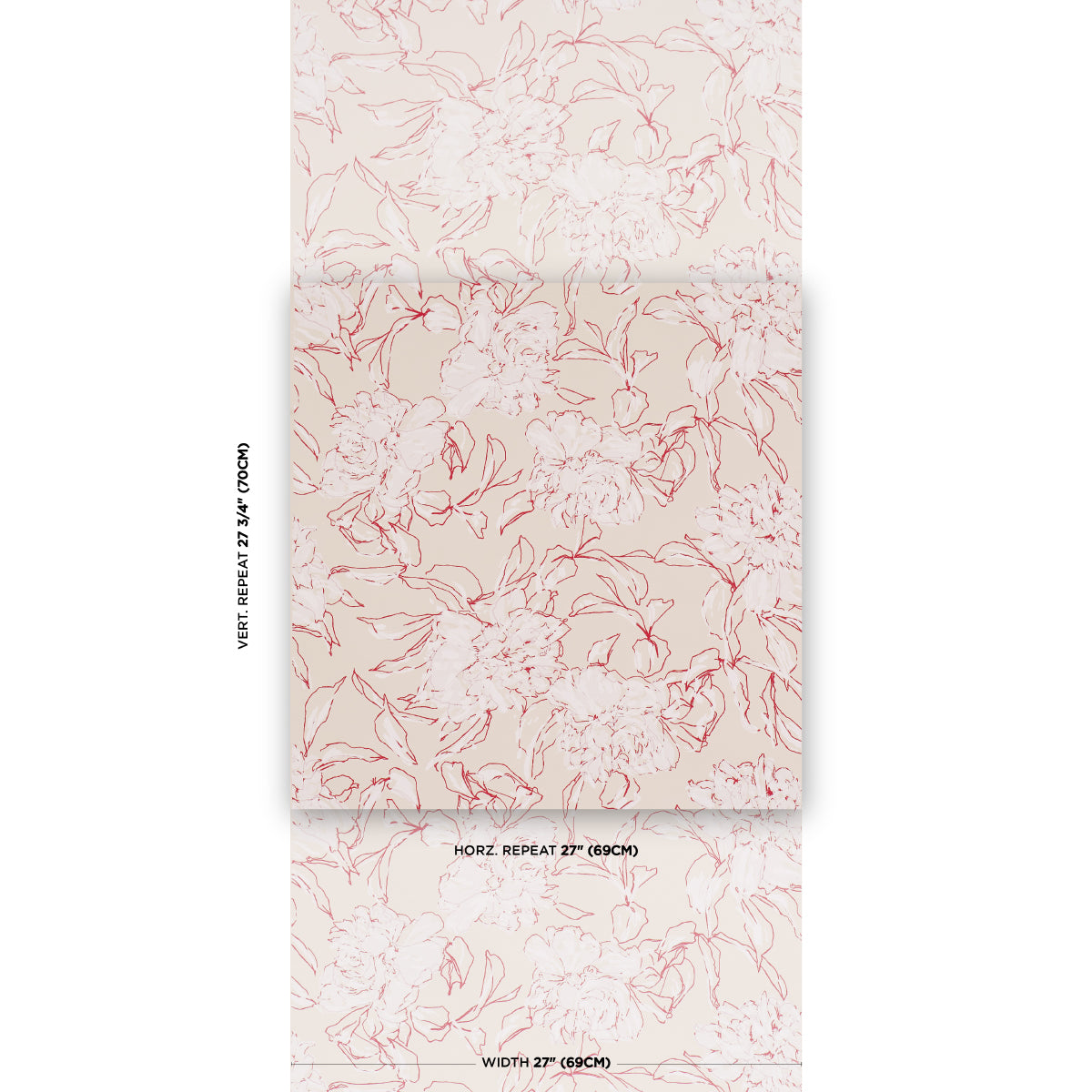 Peony Silhouette Wallpaper in red color - pattern number TL800012 - by Schumacher in the Tillett collection