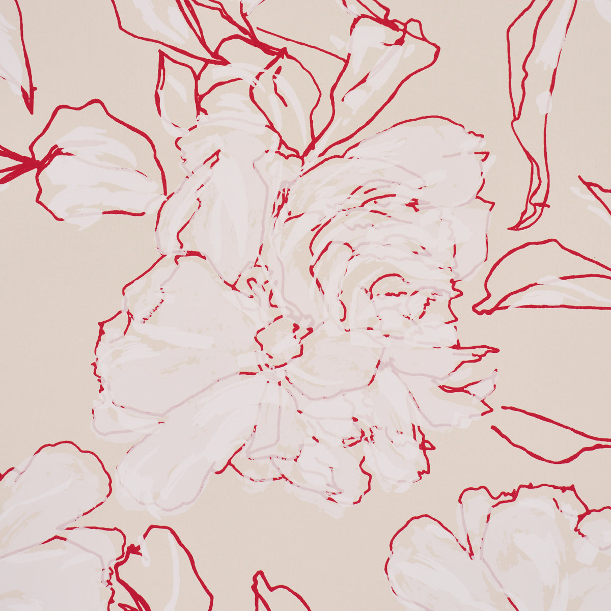 Peony Silhouette Wallpaper in red color - pattern number TL800012 - by Schumacher in the Tillett collection