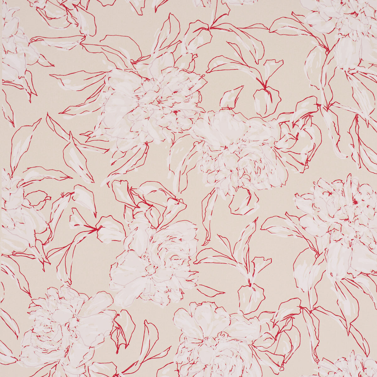 Peony Silhouette Wallpaper in red color - pattern number TL800012 - by Schumacher in the Tillett collection