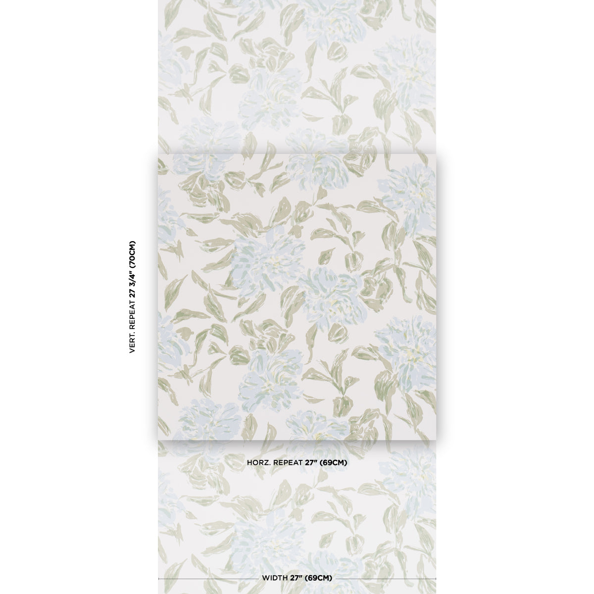 Peony Wallpaper in green and soft blue color - pattern number TL800020 - by Schumacher in the Tillett collection