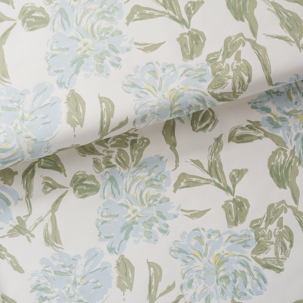 Peony Wallpaper in green and soft blue color - pattern number TL800020 - by Schumacher in the Tillett collection