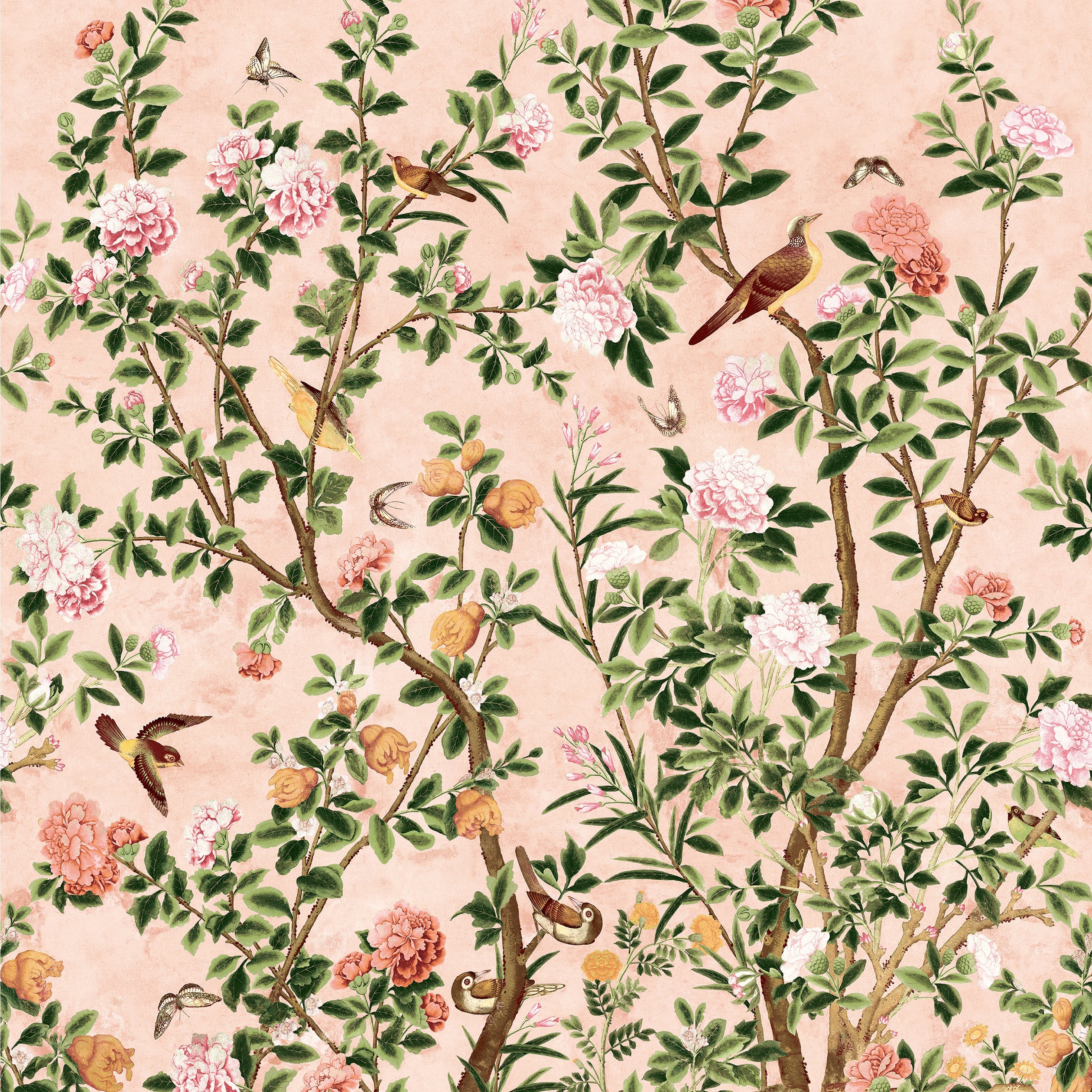 Jardin Bloom mural in pink color - pattern number TM13667 - by Thibaut in the Grand Palace collection