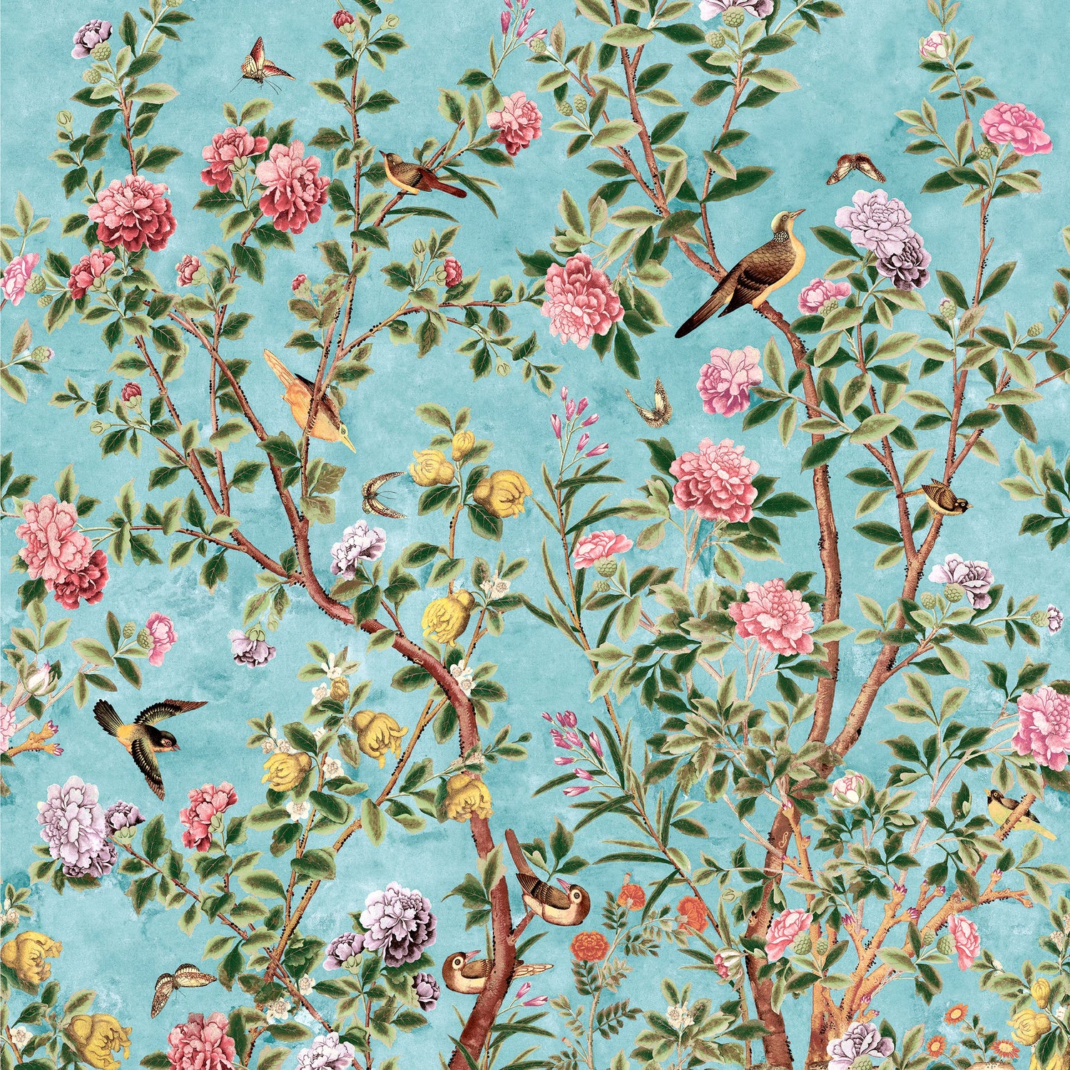 Jardin Bloom mural in turquoise color - pattern number TM13668 - by Thibaut in the Grand Palace collection