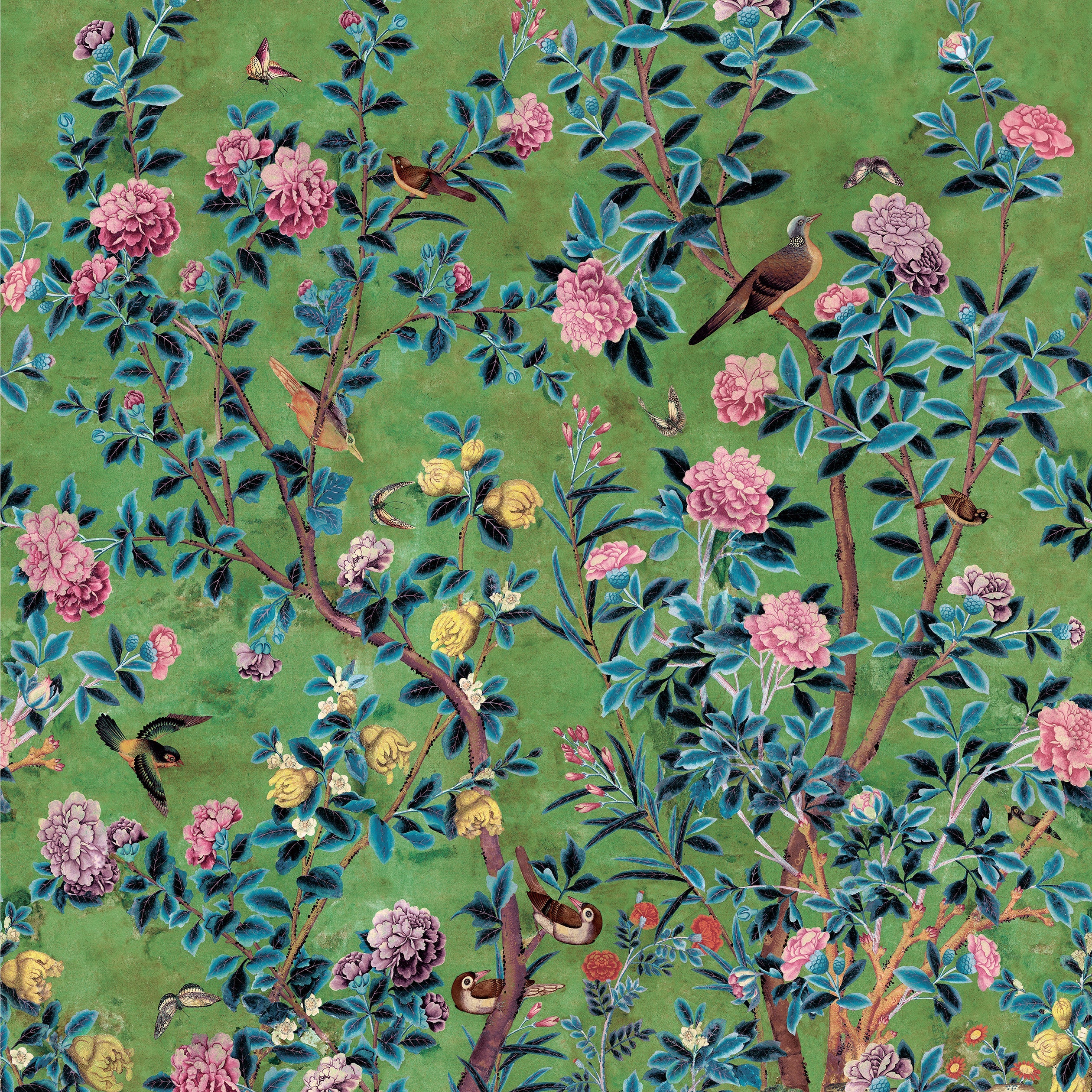 Jardin Bloom mural in green color - pattern number TM13669 - by Thibaut in the Grand Palace collection
