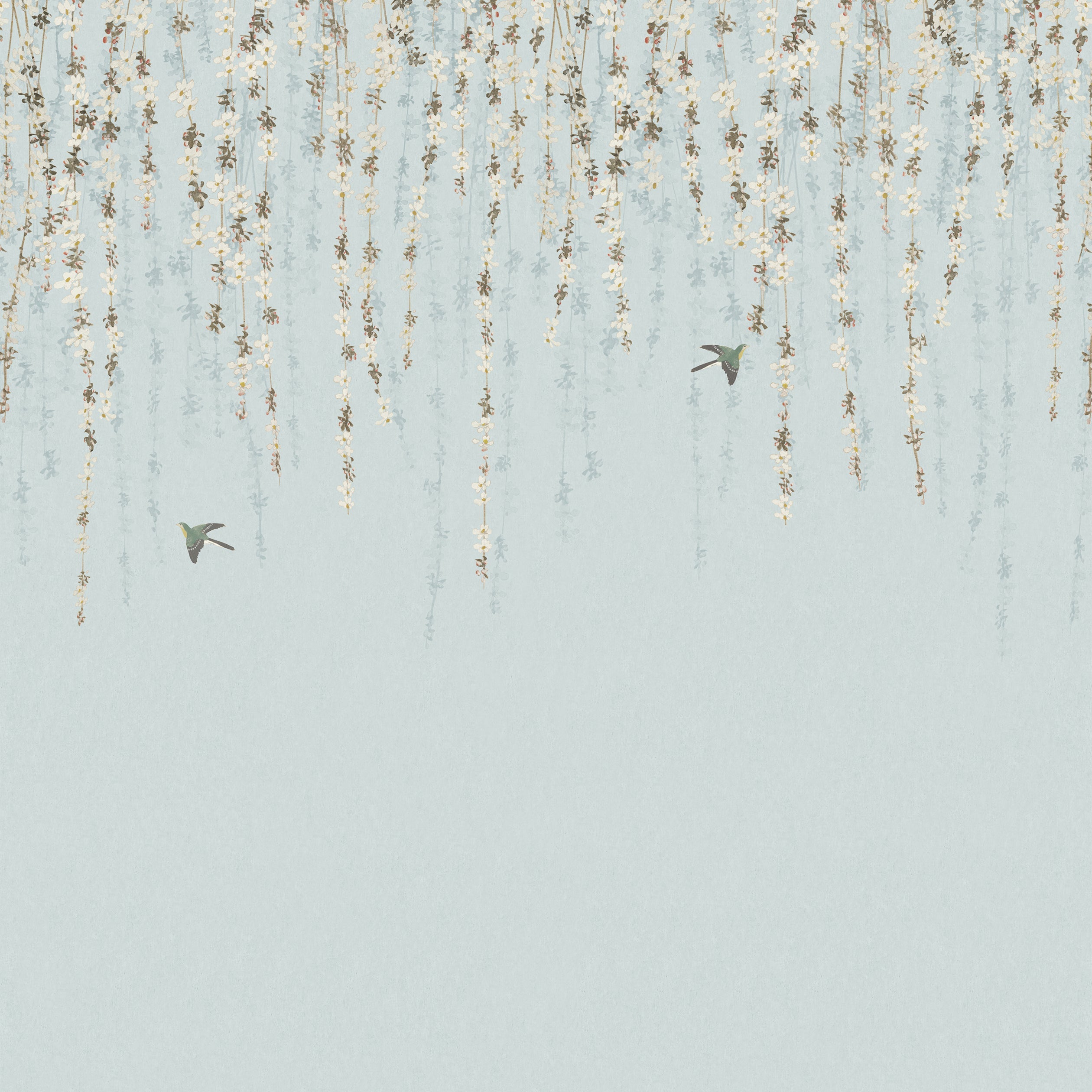 Blossom Mural 2 Panel mural in blue color - pattern number TM24453 - by Thibaut in the Yutori collection