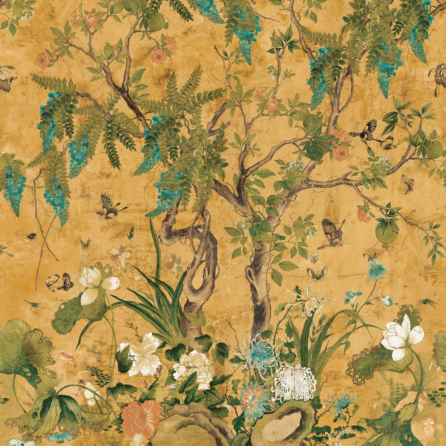 Wild Wisteria fabric in ochre color - pattern number TM42052 - by Thibaut in the Sojourn collection