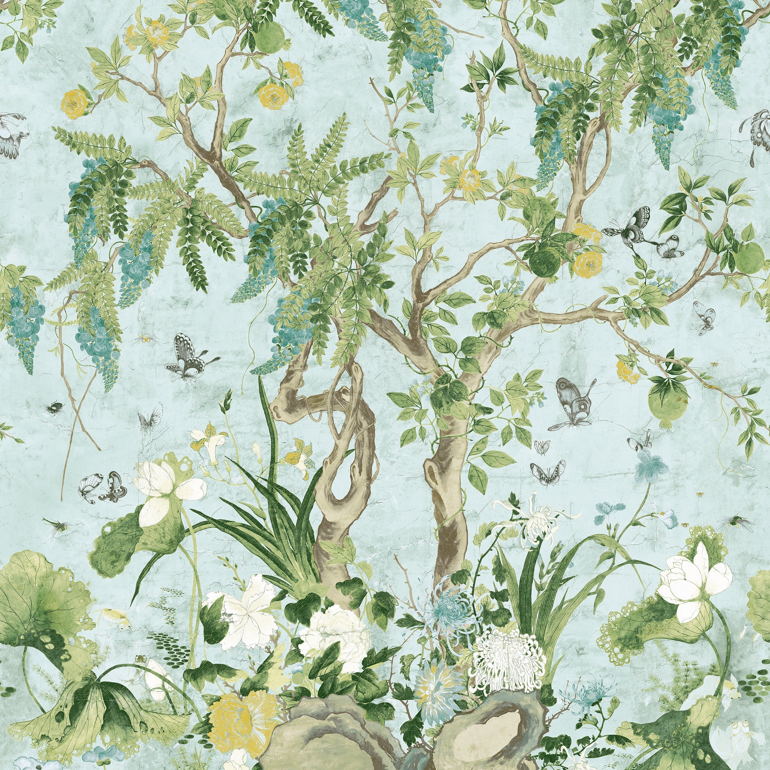 Wild Wisteria fabric in spa blue color - pattern number TM42054 - by Thibaut in the Sojourn collection