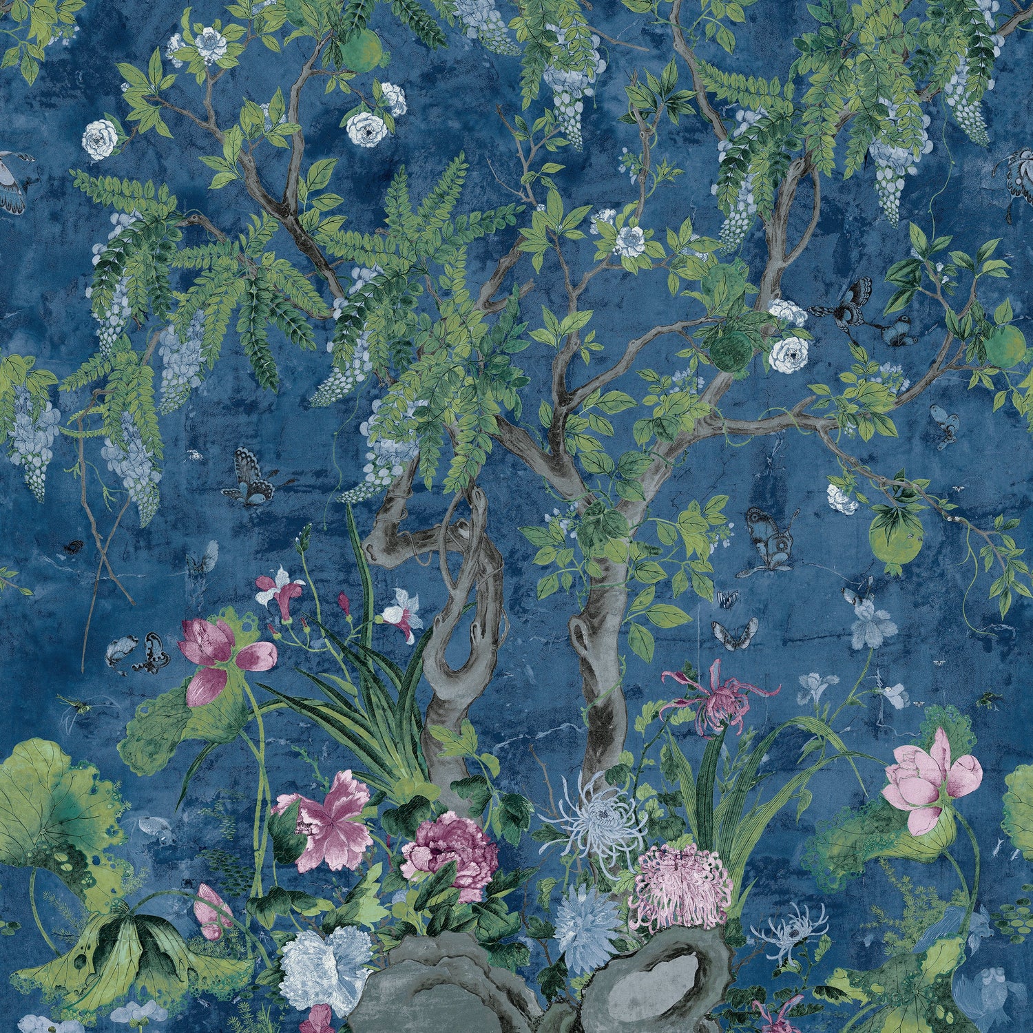 Wild Wisteria fabric in navy color - pattern number TM42055 - by Thibaut in the Sojourn collection