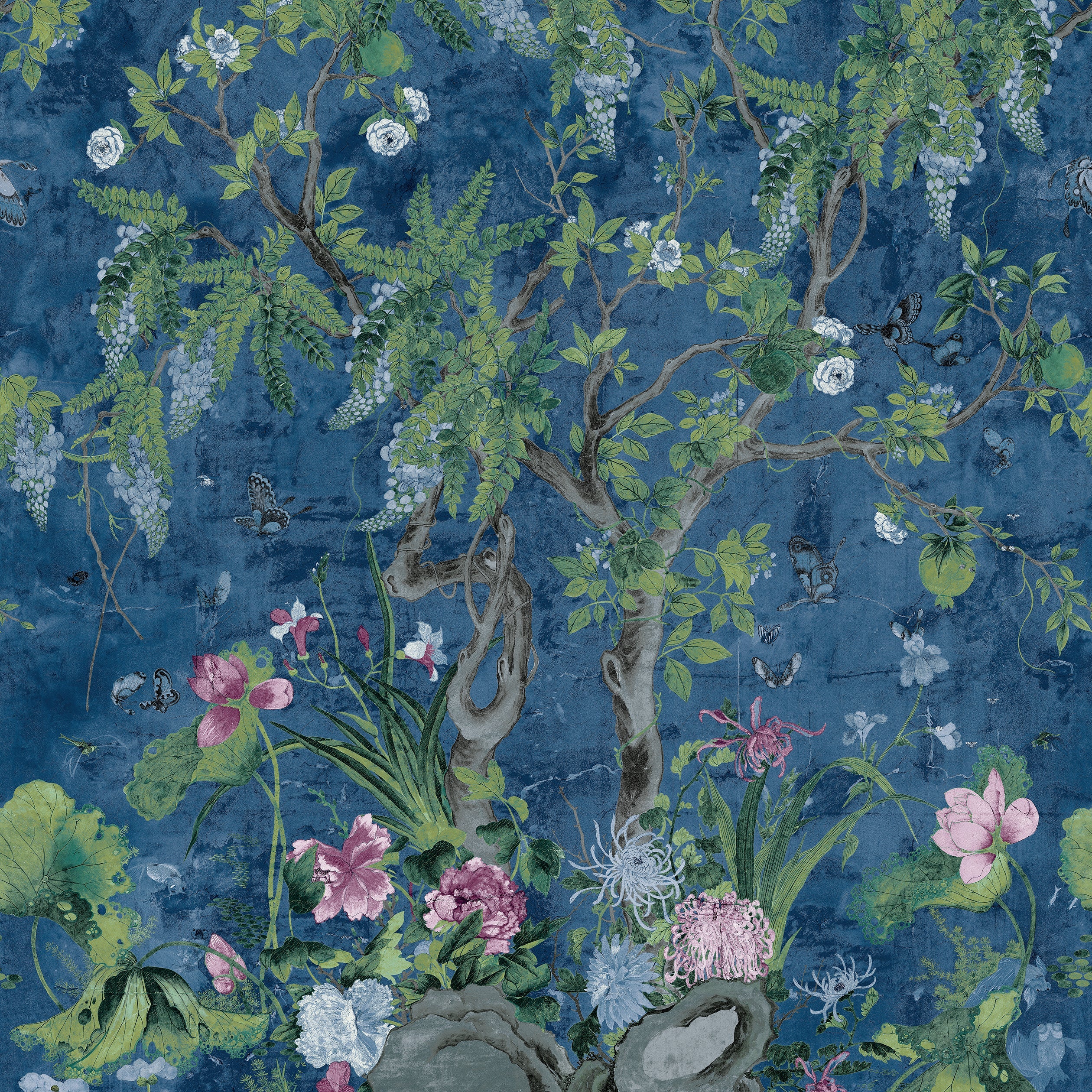 Wild Wisteria fabric in navy color - pattern number TM42055 - by Thibaut in the Sojourn collection