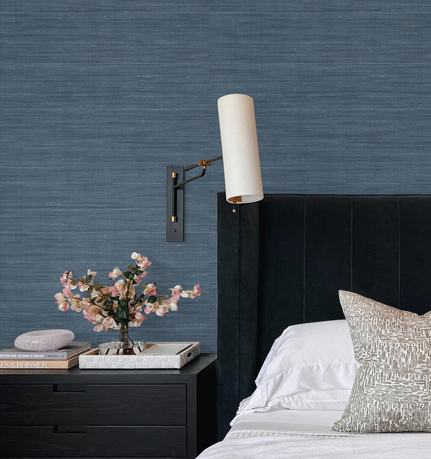 Sari Silk Wallpaper in denim color - pattern number UW1003N - by York in the Atmosphere Digest collection