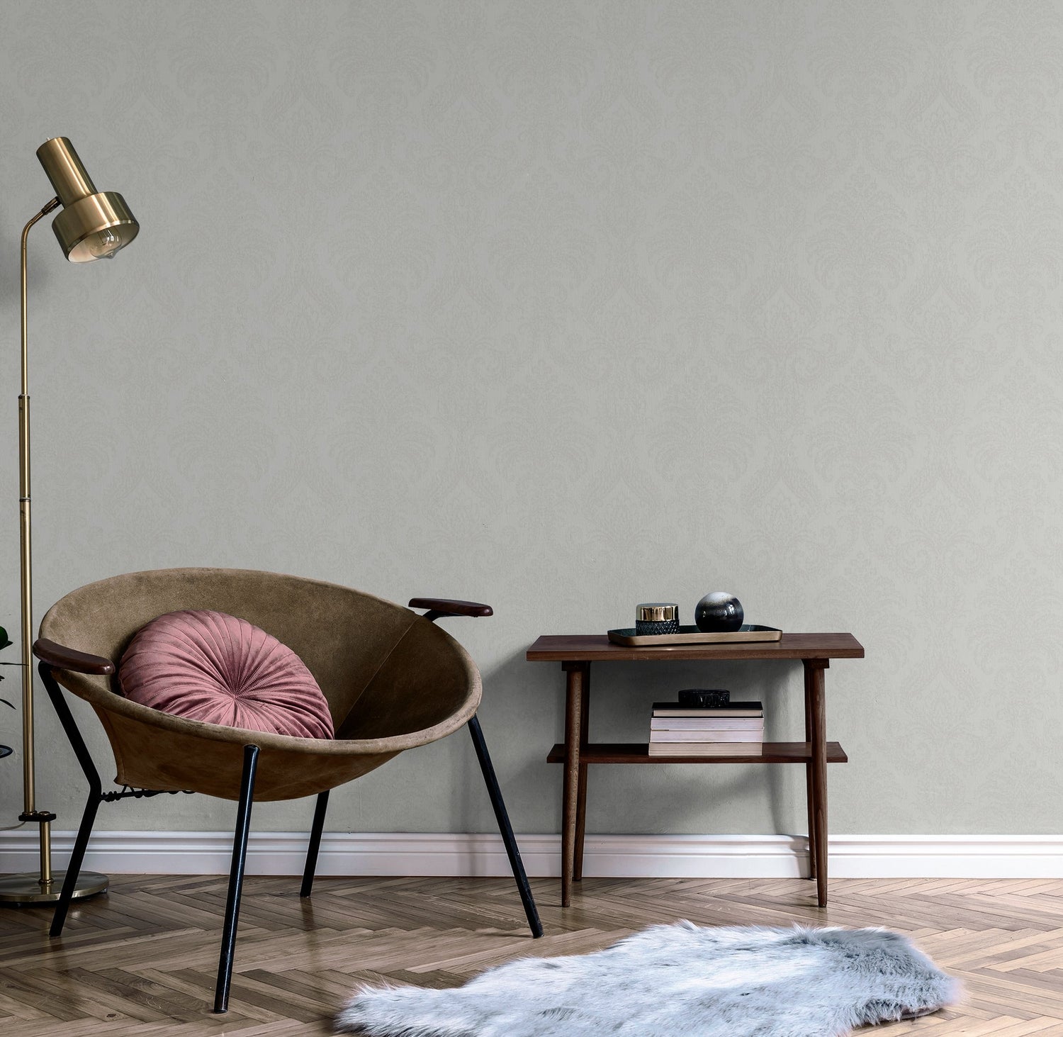 Medallion All-over Print Wallpaper in grey color - pattern number VE3201 - by Grandeco in the Very collection