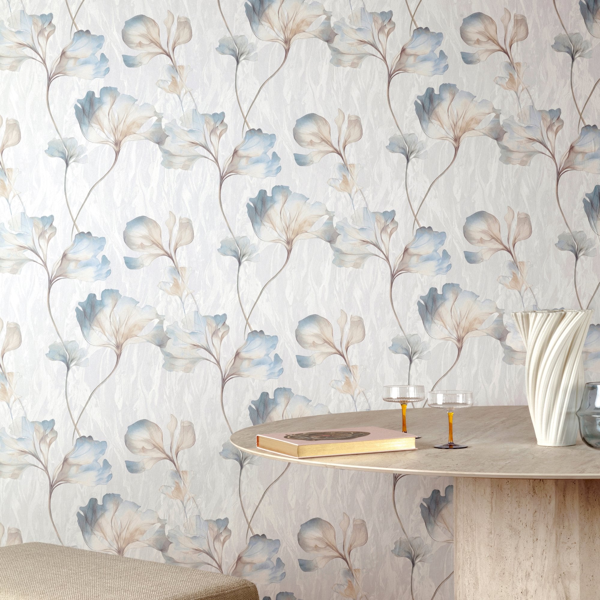 Classical Floral All-over Wallpaper in blue color - pattern number VE3307 - by Grandeco in the Very collection