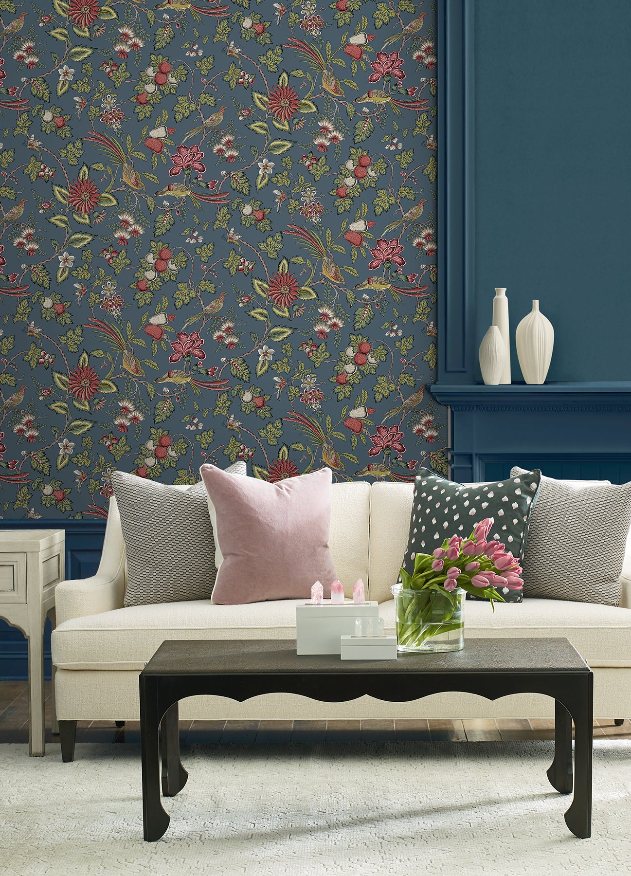 Parterre wallpaper in indigo color - pattern number VP1311 - by Antonina Vella in the Jardin collection