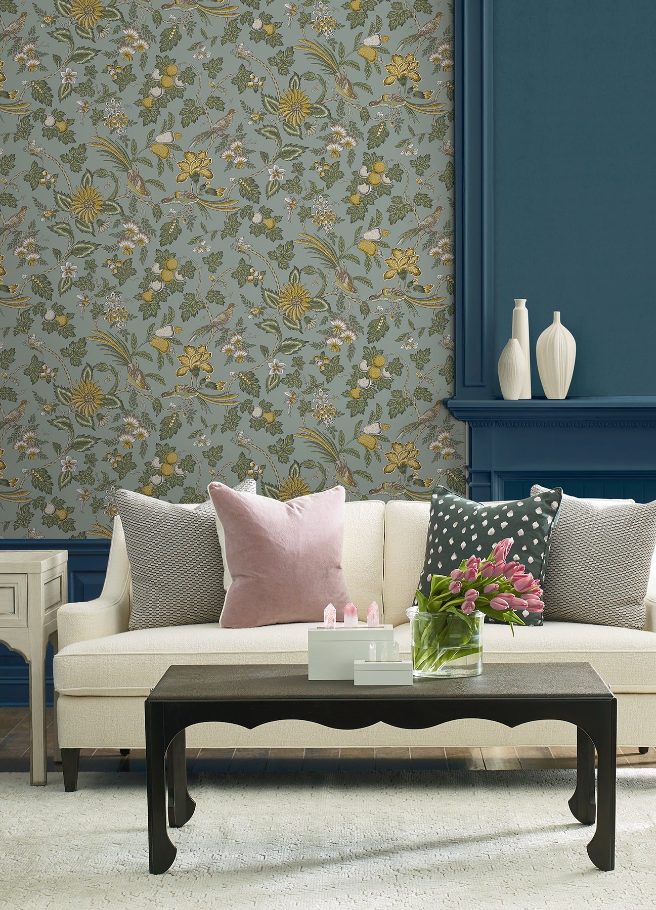 Parterre wallpaper in blue dawn color - pattern number VP1315 - by Antonina Vella in the Jardin collection