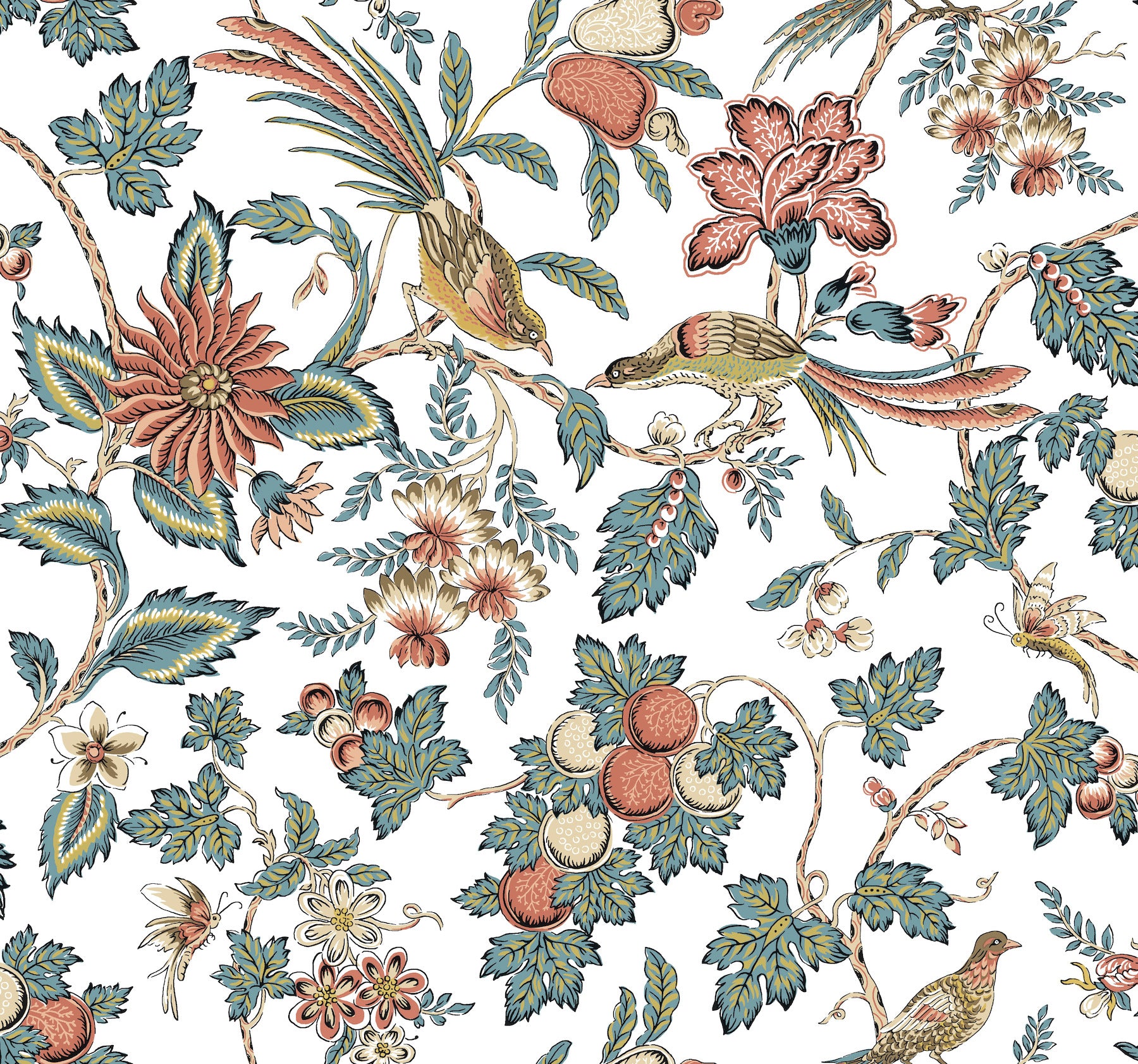 Parterre wallpaper in cornflower and ginger color - pattern number VP1316 - by Antonina Vella in the Jardin collection