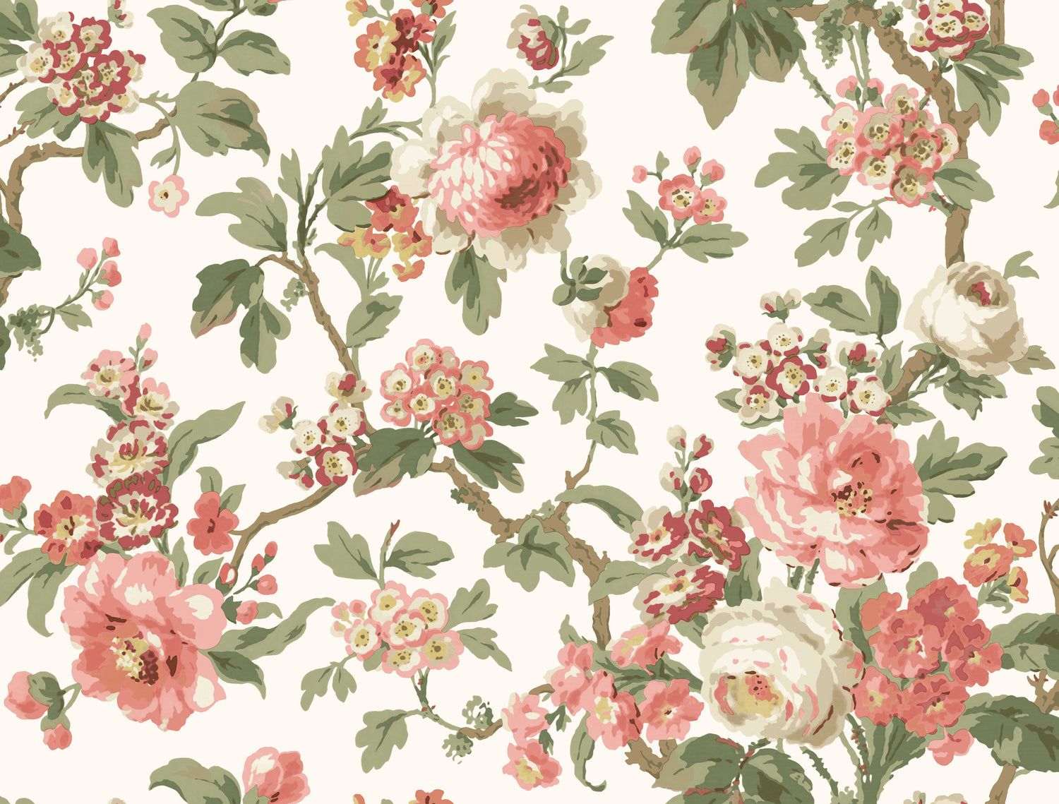 Beatrix wallpaper in coral and sage color - pattern number VP1351 - by Antonina Vella in the Jardin collection