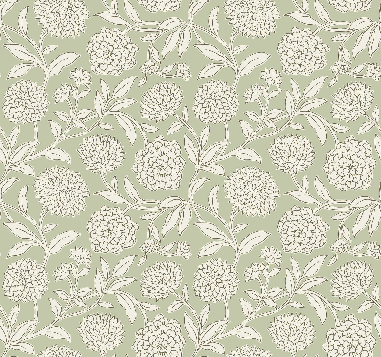 Chatsworth Garden wallpaper in celery color - pattern number VP1362 - by Antonina Vella in the Jardin collection