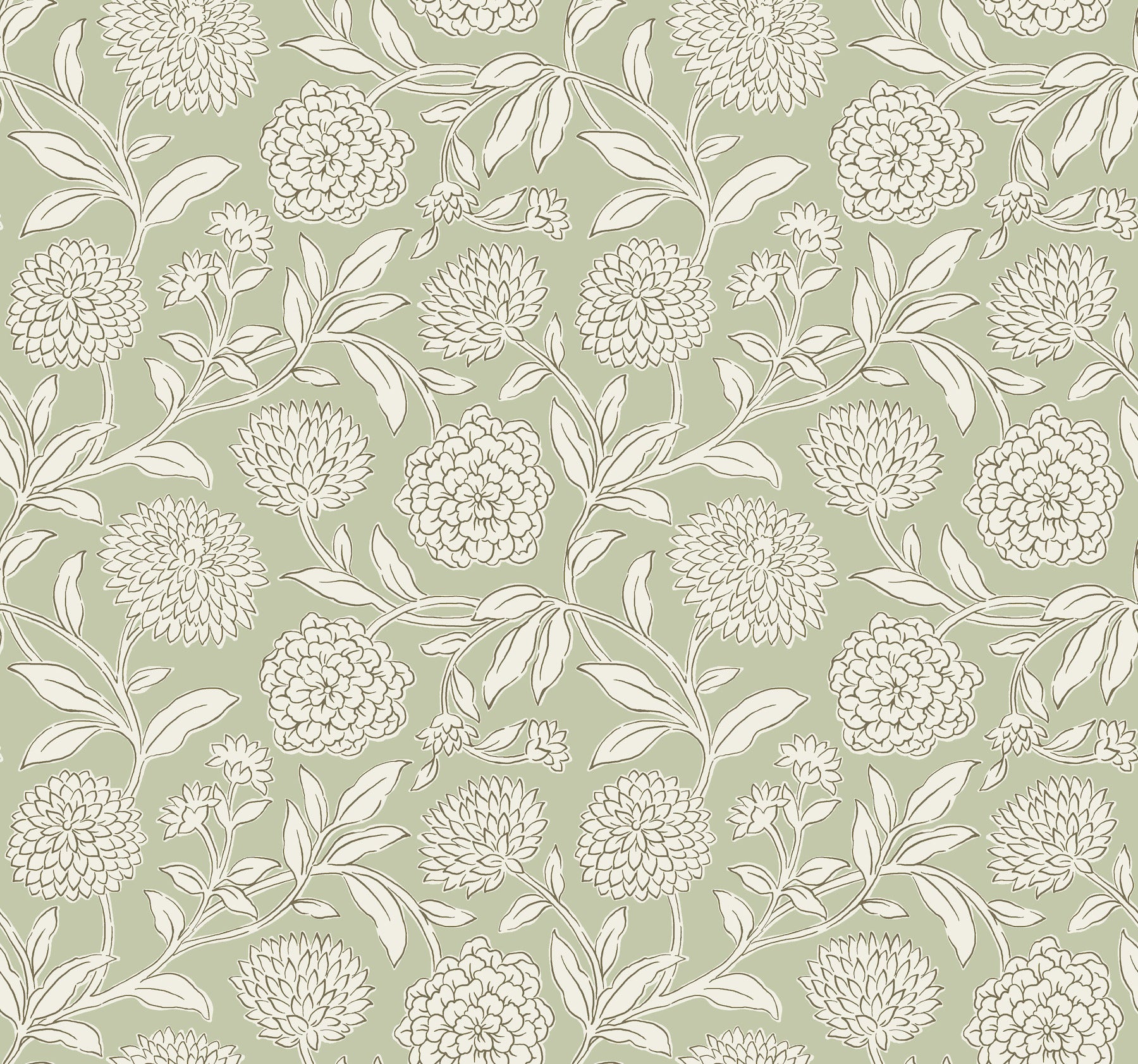 Chatsworth Garden wallpaper in celery color - pattern number VP1362 - by Antonina Vella in the Jardin collection