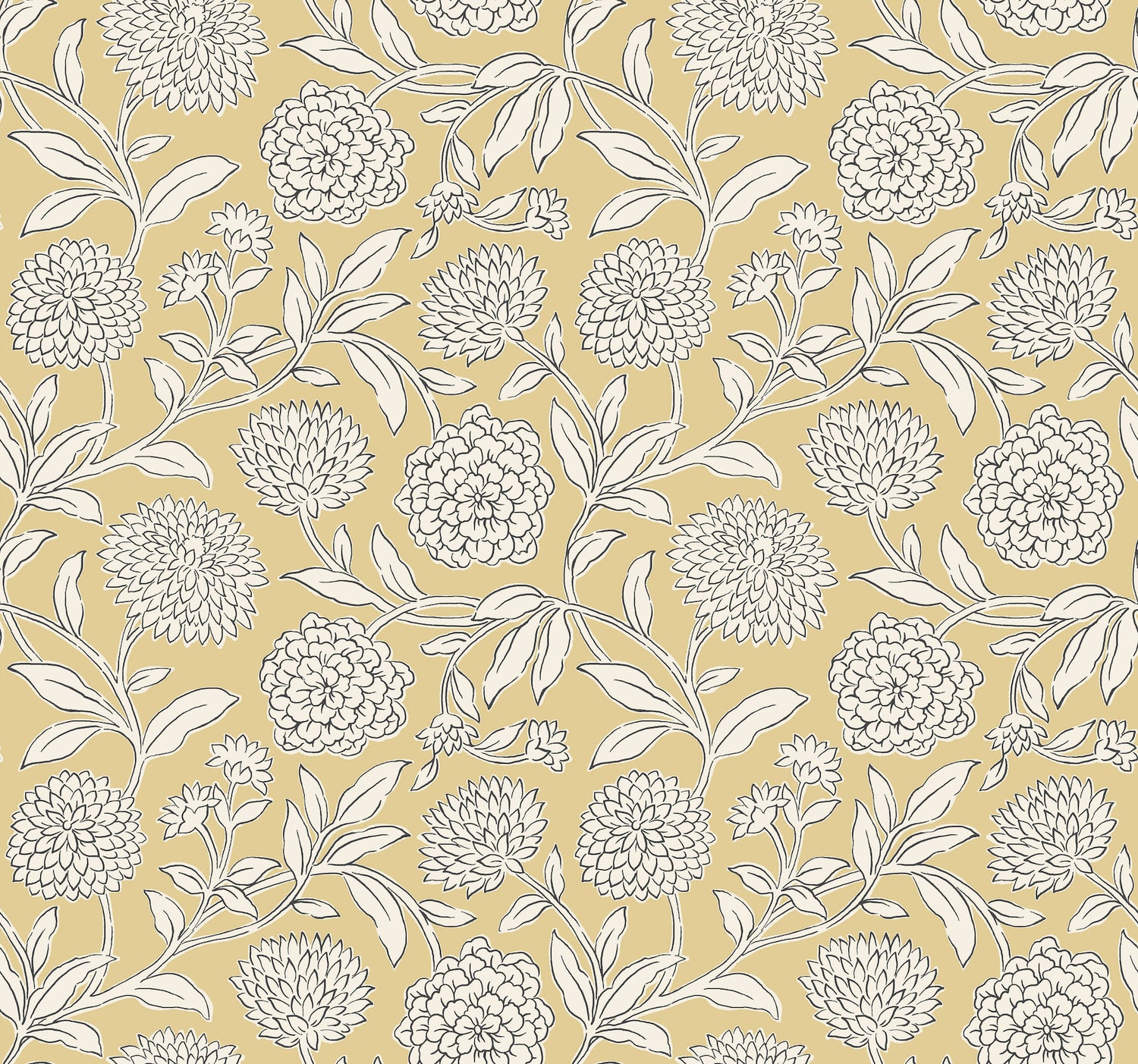 Chatsworth Garden wallpaper in saffron color - pattern number VP1364 - by Antonina Vella in the Jardin collection