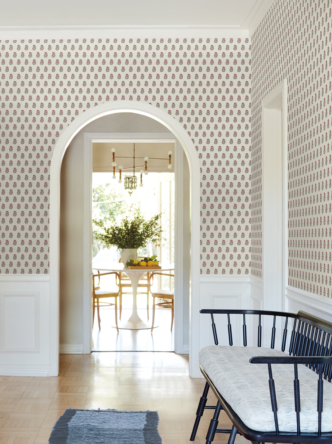 Sylvie wallpaper in red and charcoal color - pattern number VP1381 - by Antonina Vella in the Jardin collection