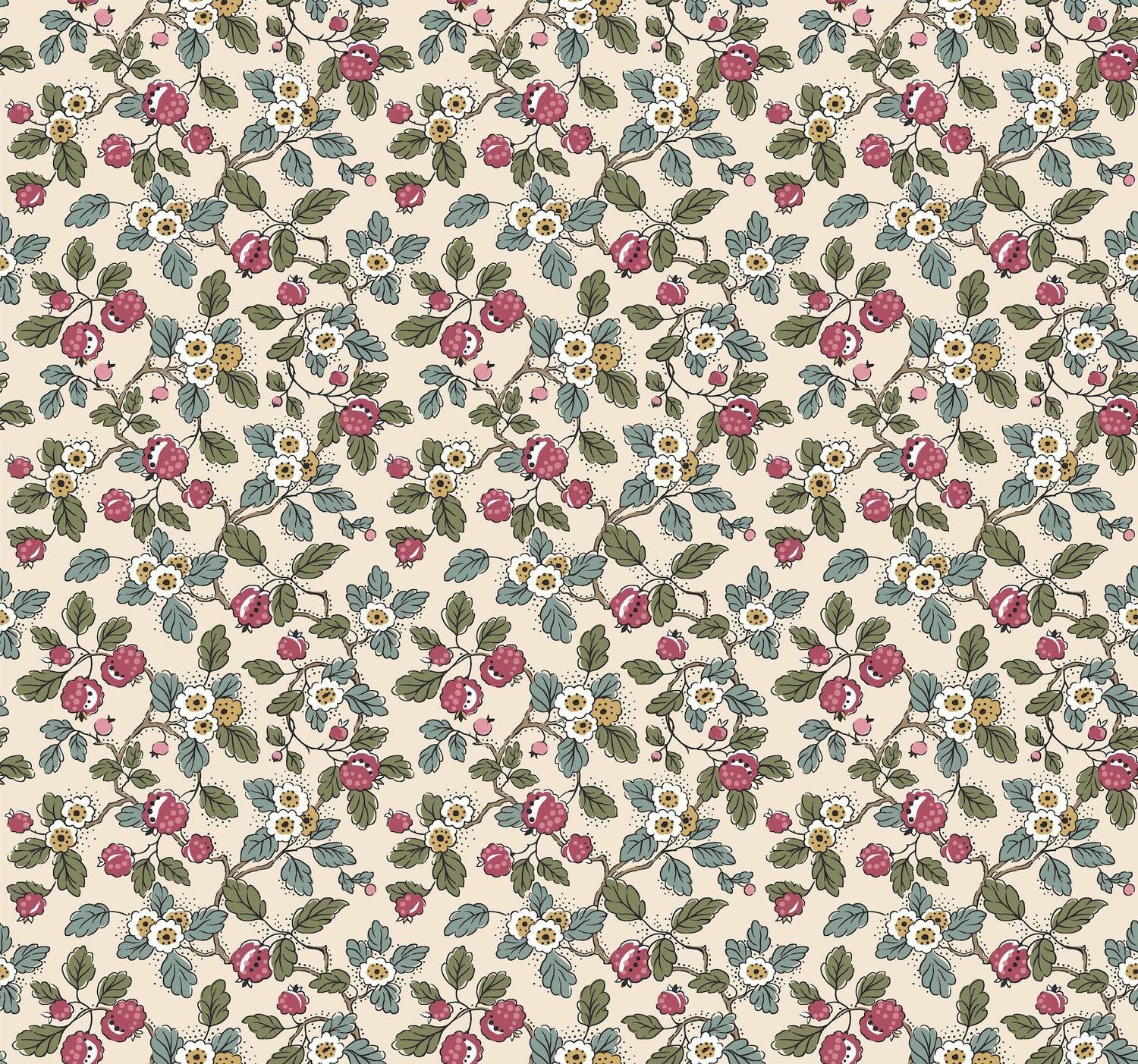 Framboise wallpaper in mulberry and evergreen color - pattern number VP1411 - by Antonina Vella in the Jardin collection