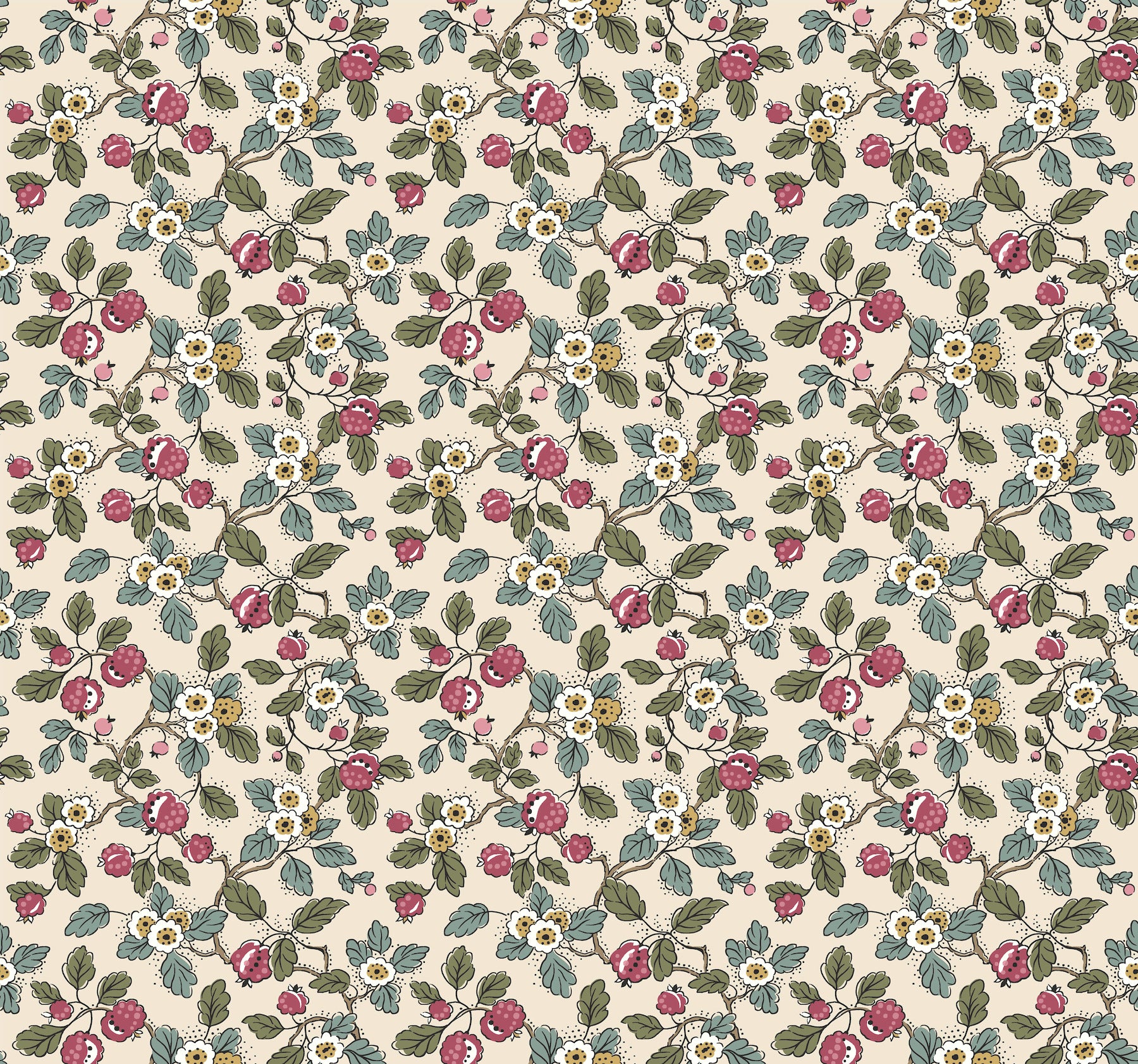 Framboise wallpaper in mulberry and evergreen color - pattern number VP1411 - by Antonina Vella in the Jardin collection