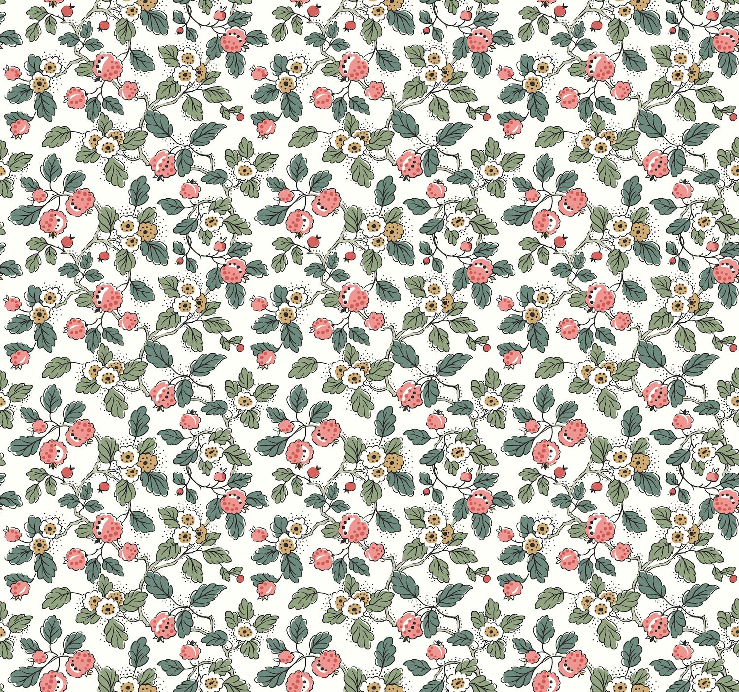 Framboise wallpaper in berry and green color - pattern number VP1412 - by Antonina Vella in the Jardin collection