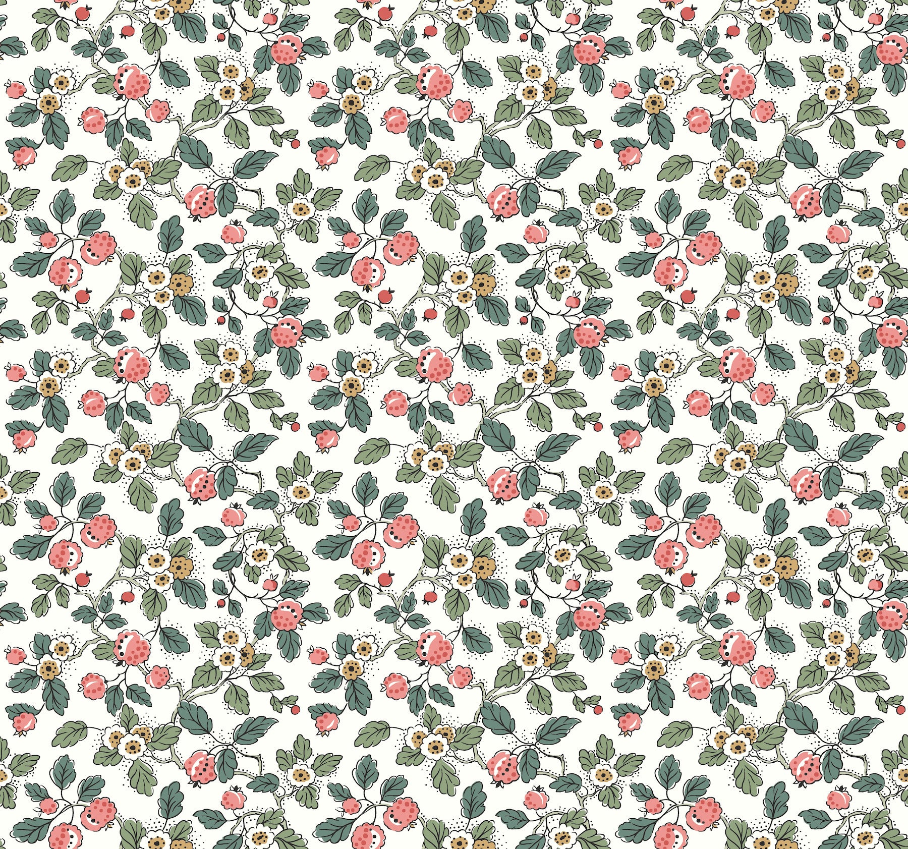 Framboise wallpaper in berry and green color - pattern number VP1412 - by Antonina Vella in the Jardin collection