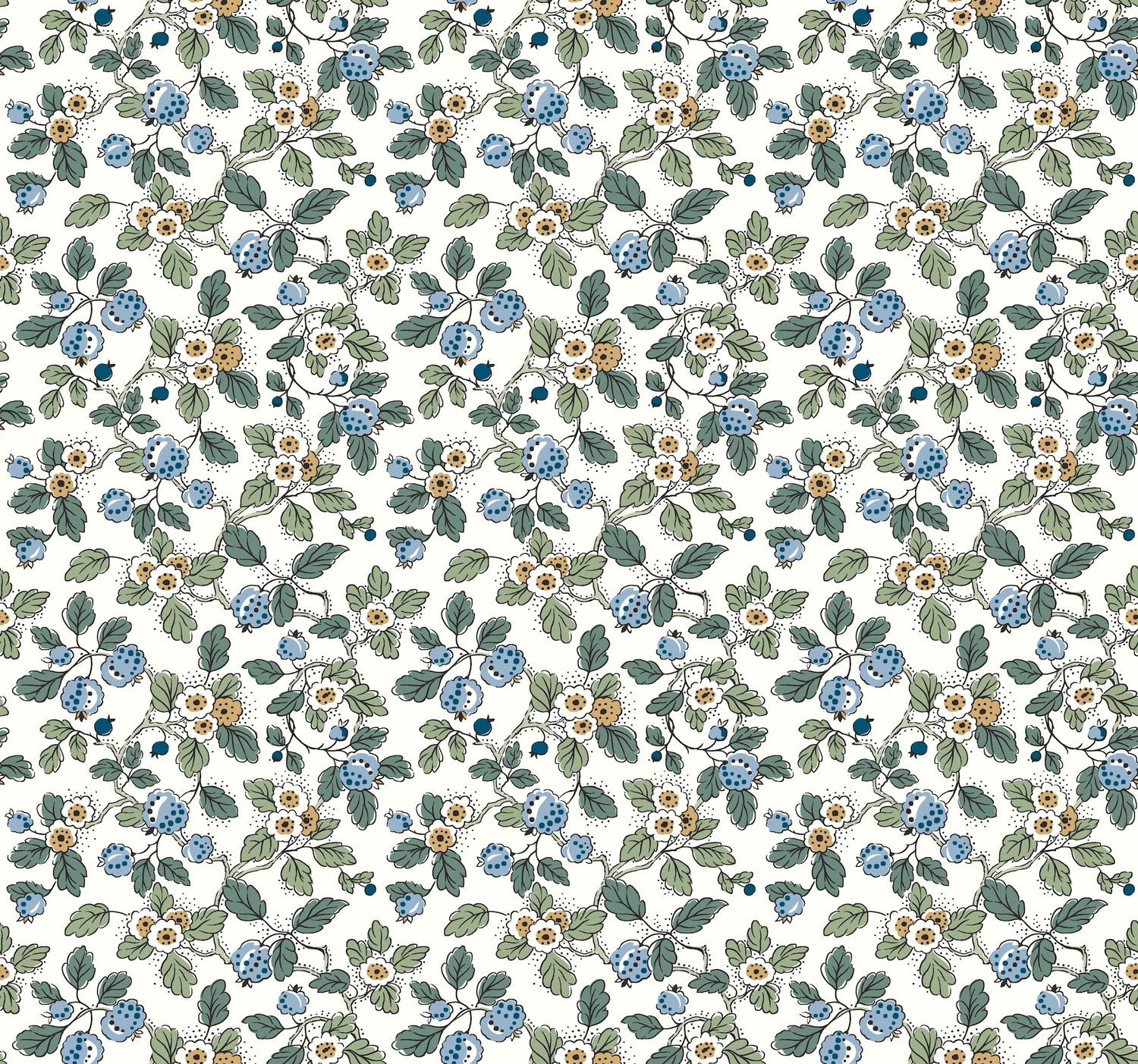 Framboise wallpaper in blue and green color - pattern number VP1413 - by Antonina Vella in the Jardin collection