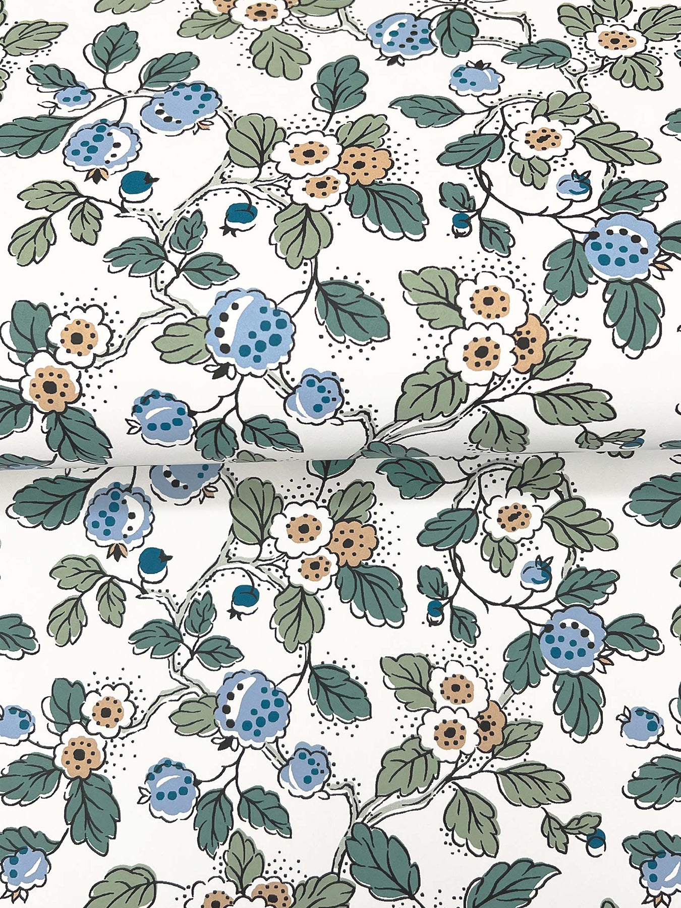 Framboise wallpaper in blue and green color - pattern number VP1413 - by Antonina Vella in the Jardin collection