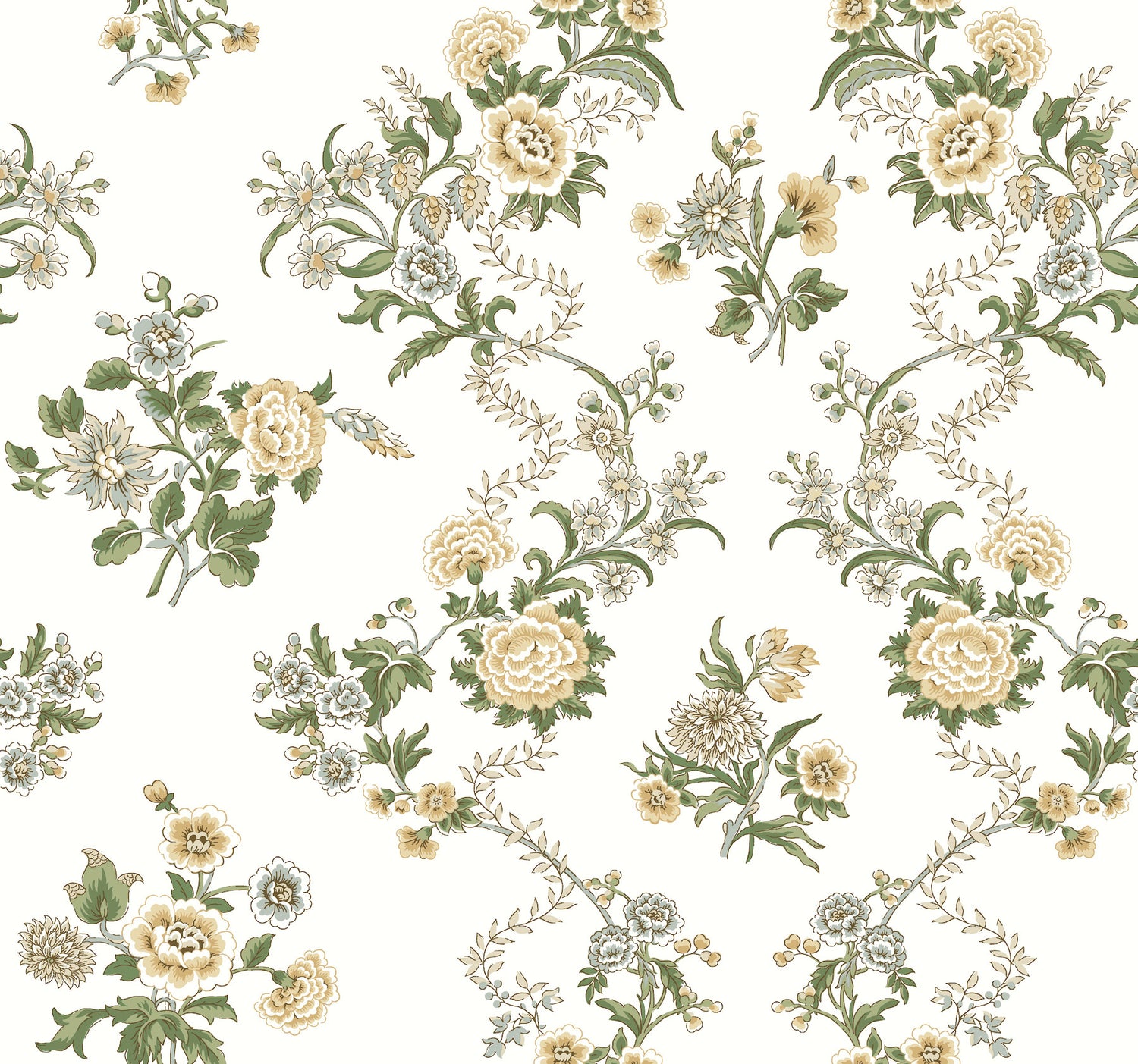 Genevieve wallpaper in butter and green color - pattern number VP1421 - by Antonina Vella in the Jardin collection